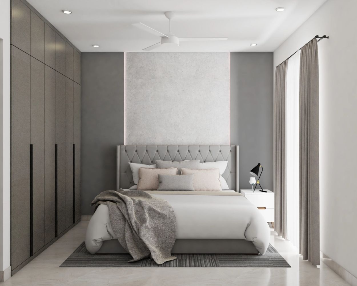 Grey Modern Compact Master Bedroom Interior Design with Large ...