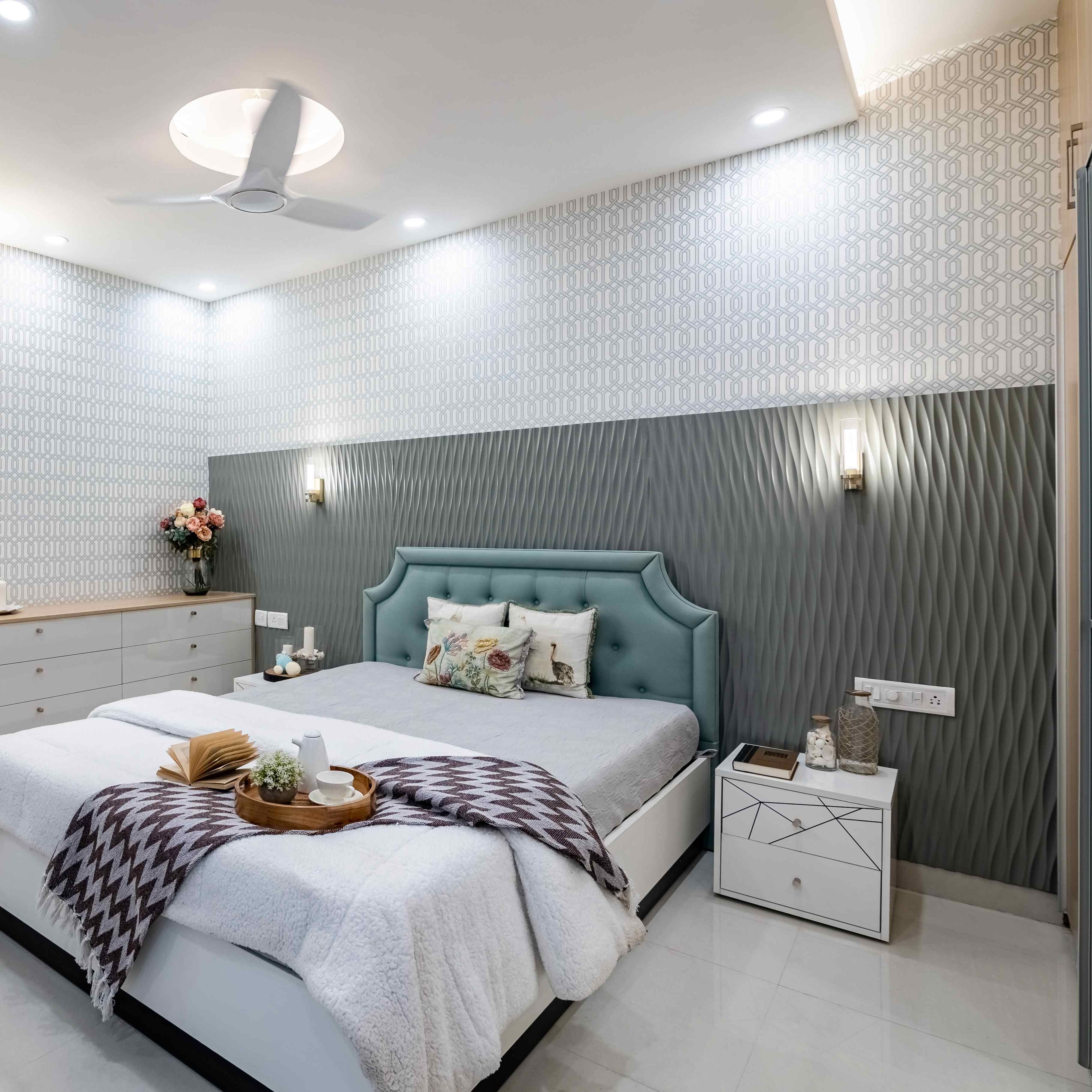 Contemporary White And Grey Bedroom Wall Design