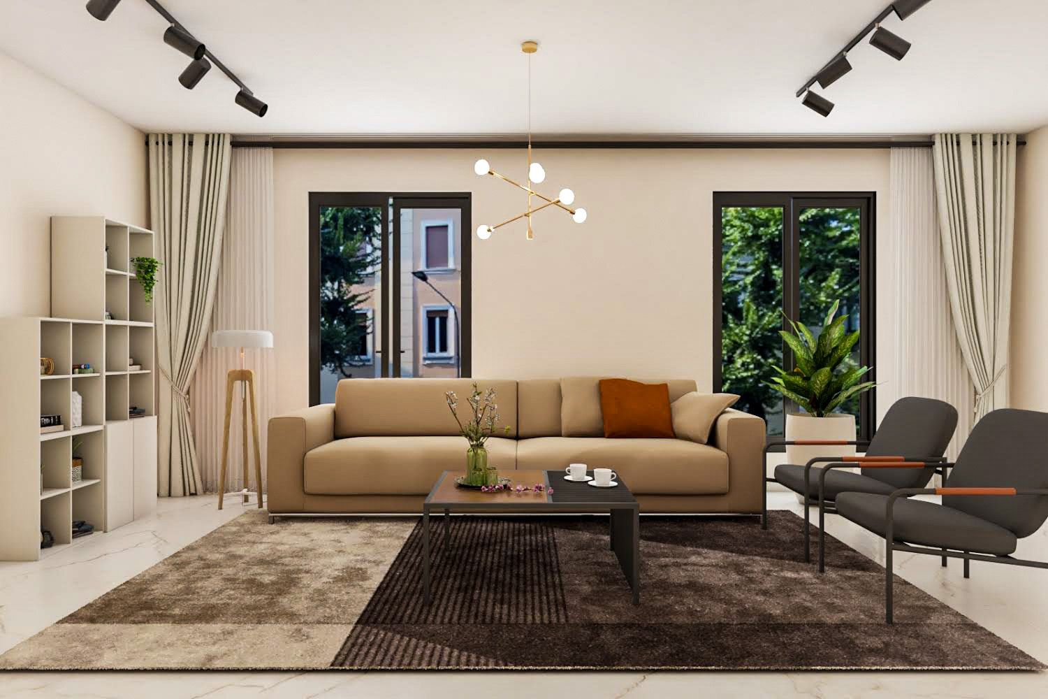 Contemporary Living Room Design With Beige Two-Seater Sofa