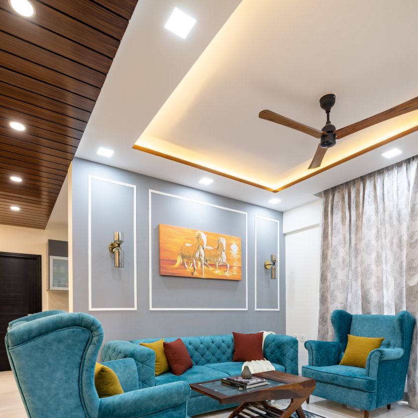 Wooden False Ceiling With Ambient Lighting | Livspace