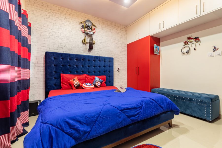 Contemporary Boys Room Design With Blue And Red Interiors