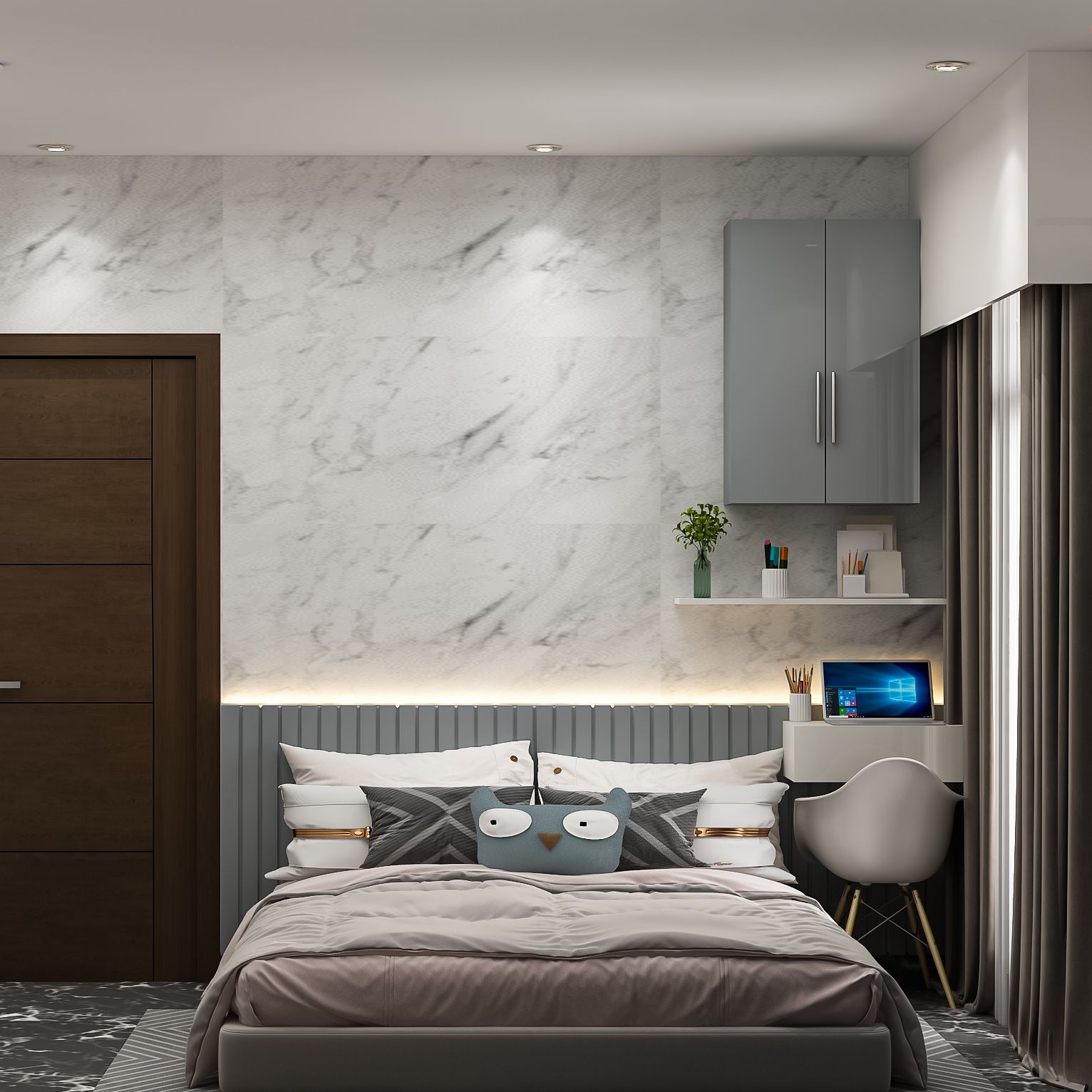 Contemporary Kid's Room Design With Grey Bed Livspace