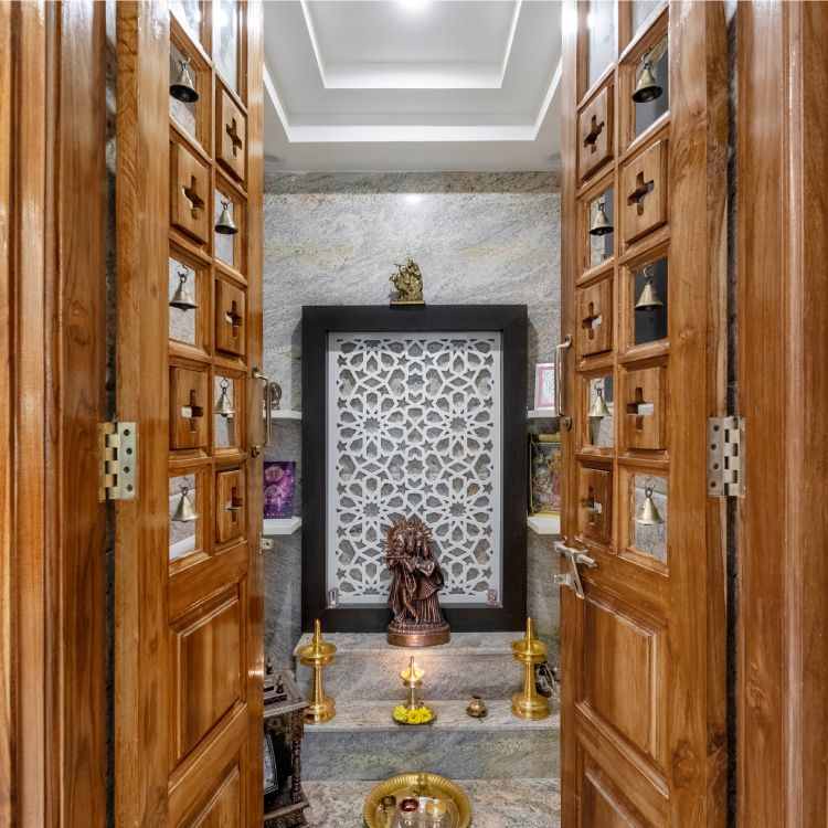 Traditional Mandir Design With Wooden Door