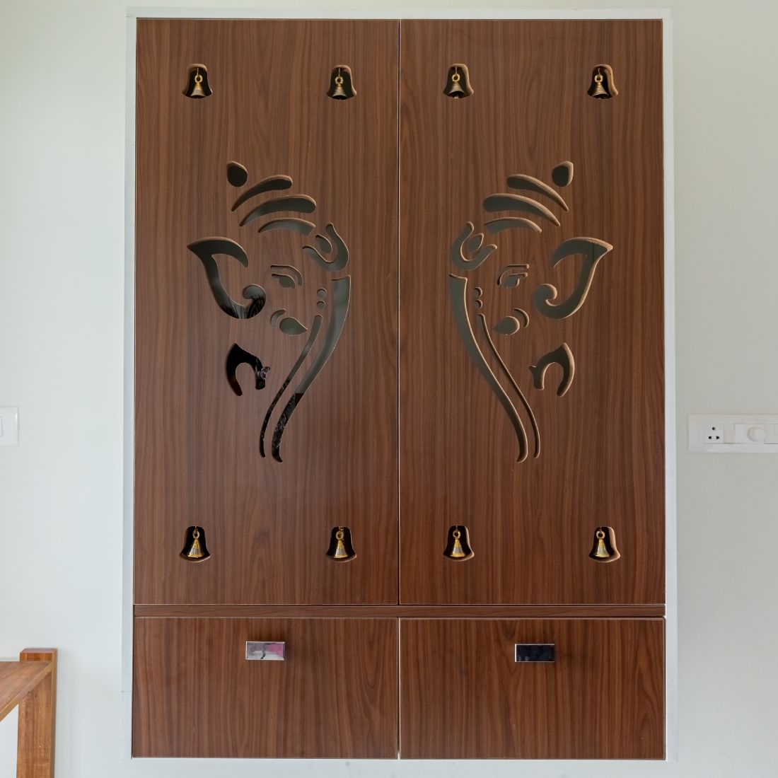 Modern Mandir Design With Wooden Door