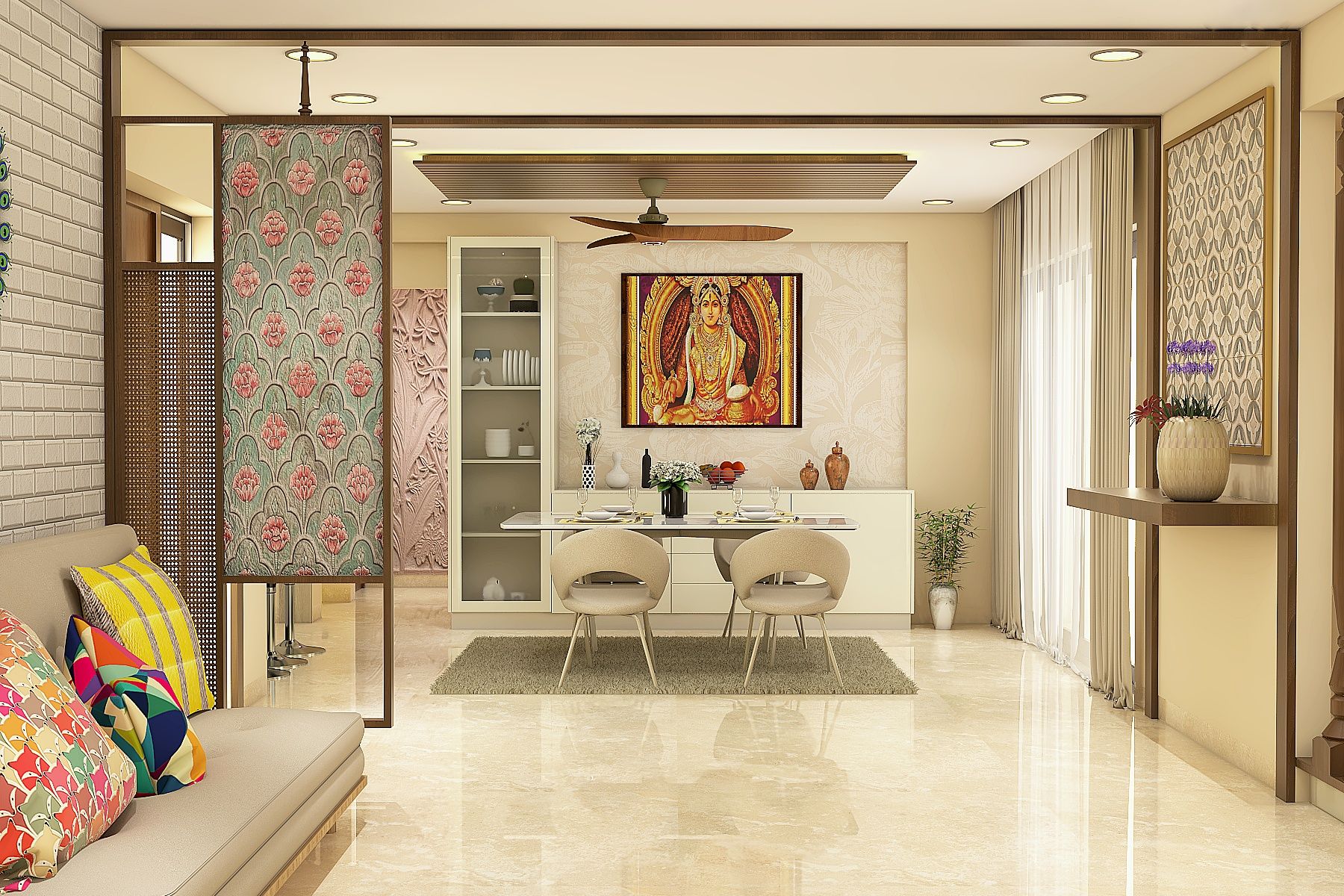 Spacious Dining Room With A Warm Colour Palette | Livspace