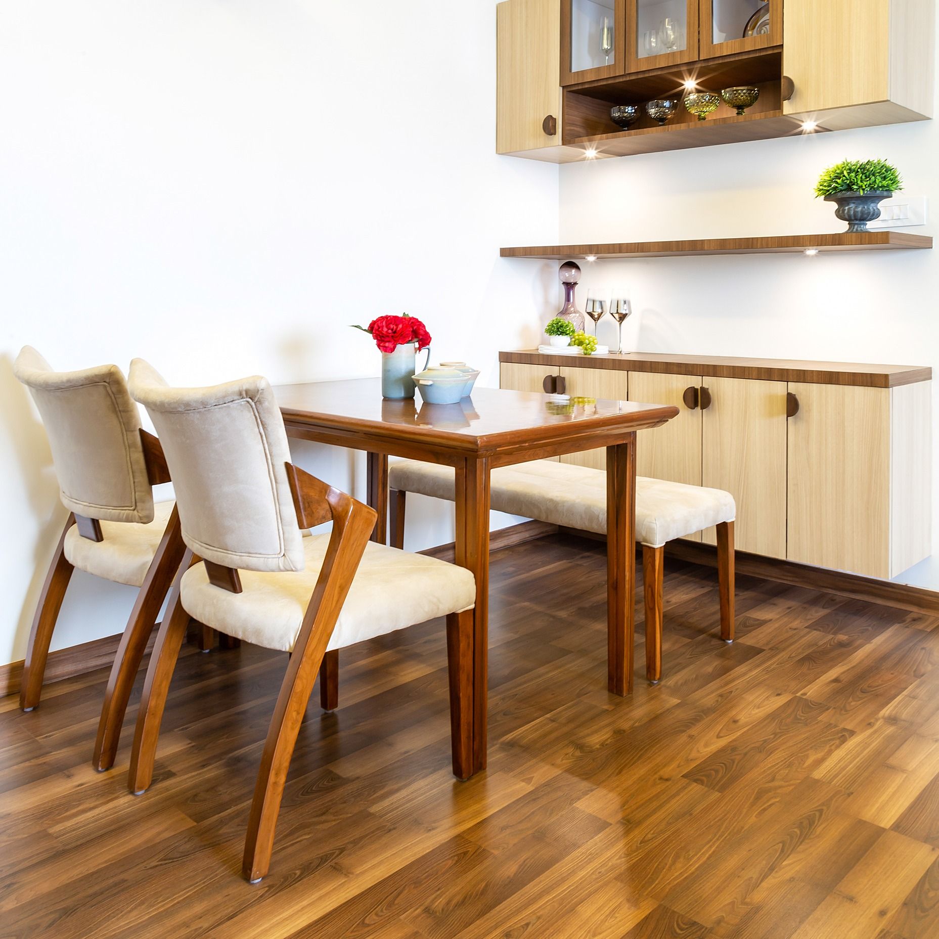 wooden floor tile design for neutral-coloured spaces | livspace