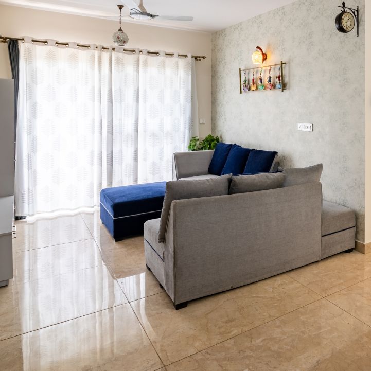 Compact Living Room Tile Design With A Glossy Texture | Livspace