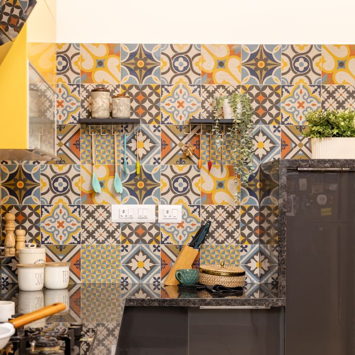Modern Kitchen Tiles Design With A Colourful Wall Dado