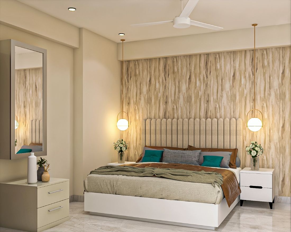 LightColoured Wall Design For Bedrooms With Pendant Lights Livspace