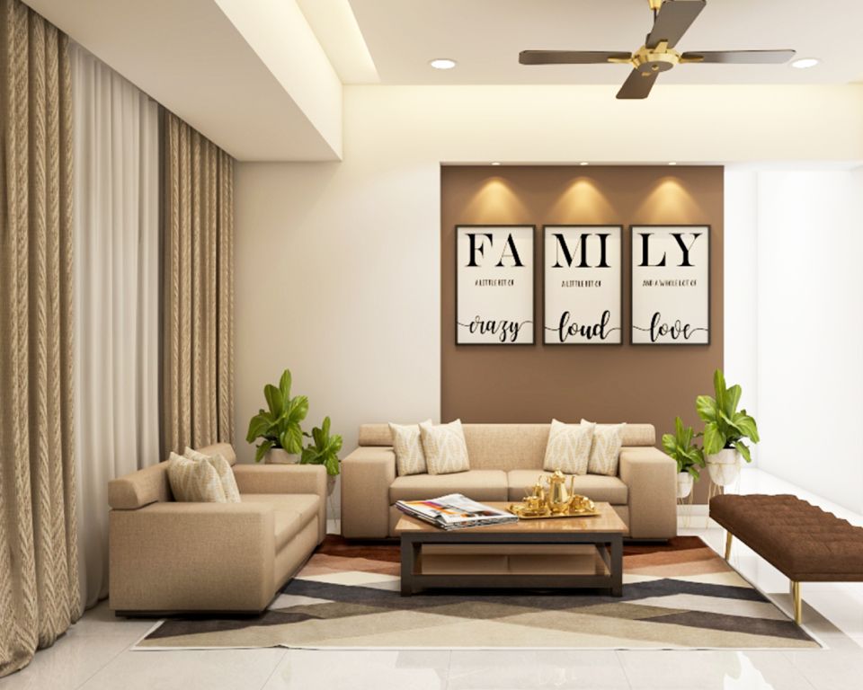 Modern White And Brown Wall Colour Combination For Living Rooms