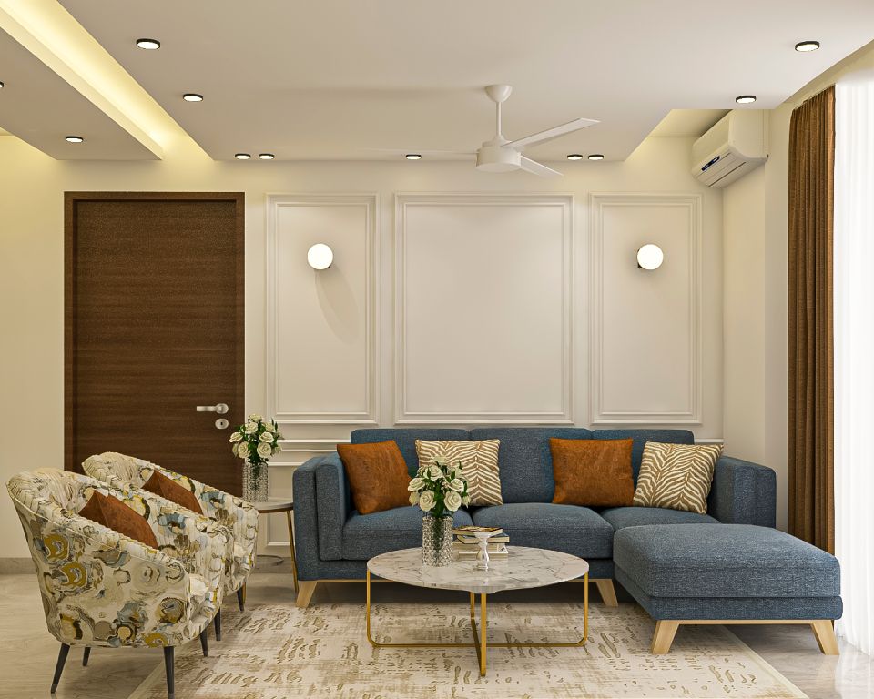 Clean White Wall Painting Design With Wall Trims | Livspace
