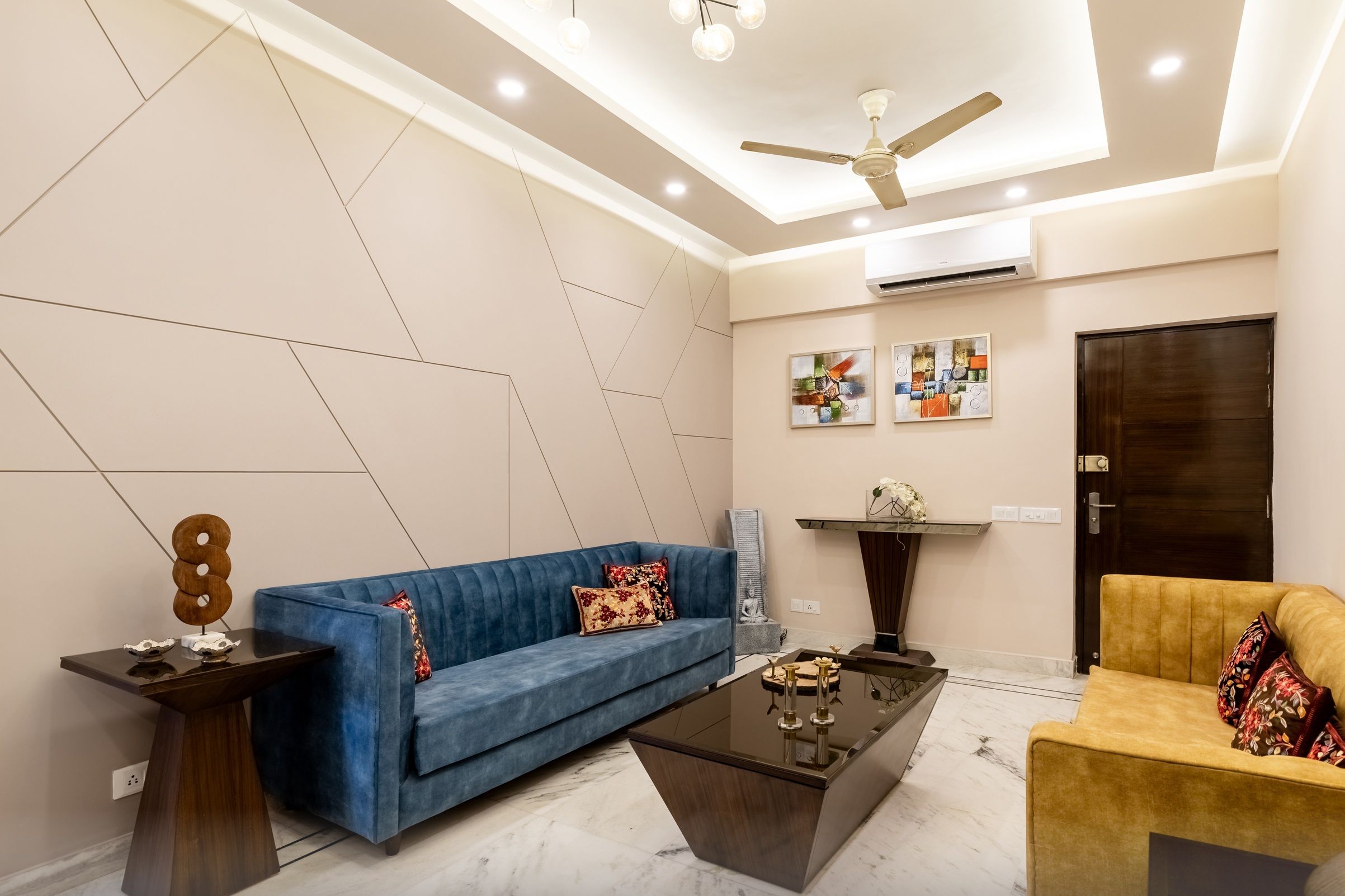 Modern Grey Living Room Wall Design With Wall Panel