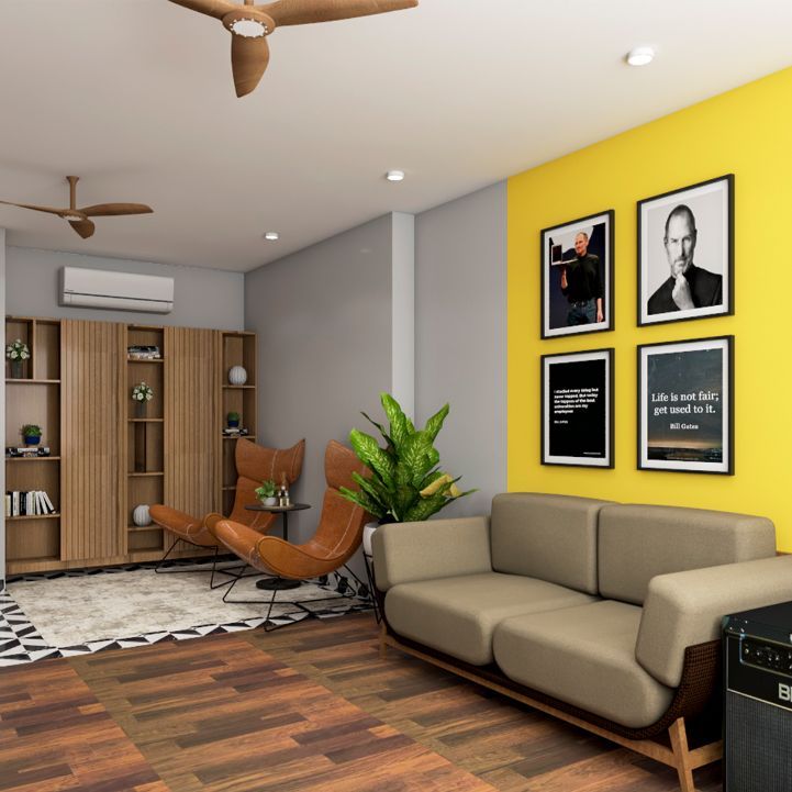 Modern Yellow And Grey Wall Colour Combination For Living Rooms