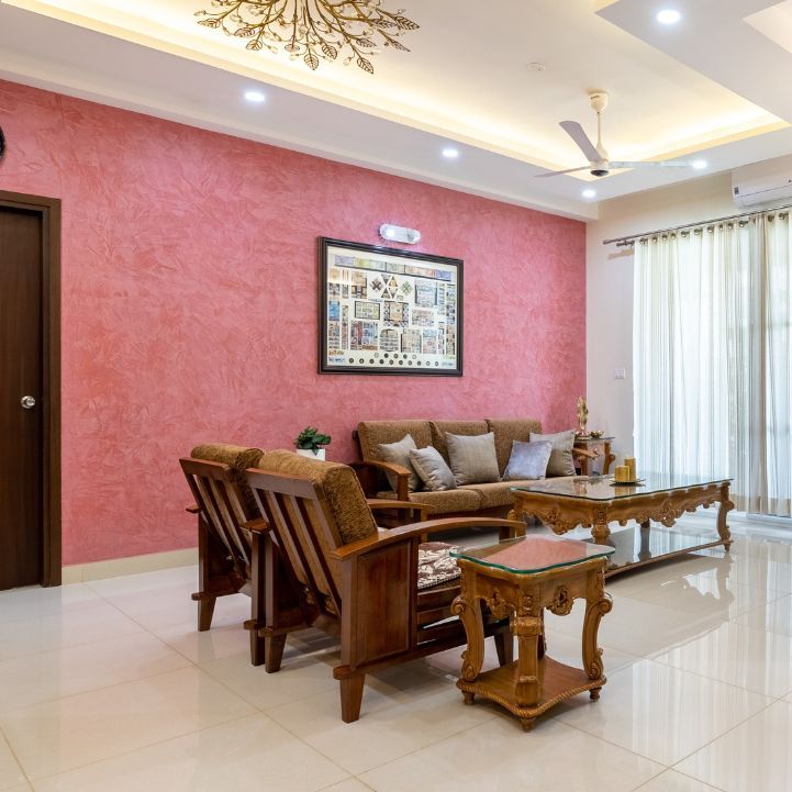 Pink Textured Wall Colour Combination For Modern Living Rooms