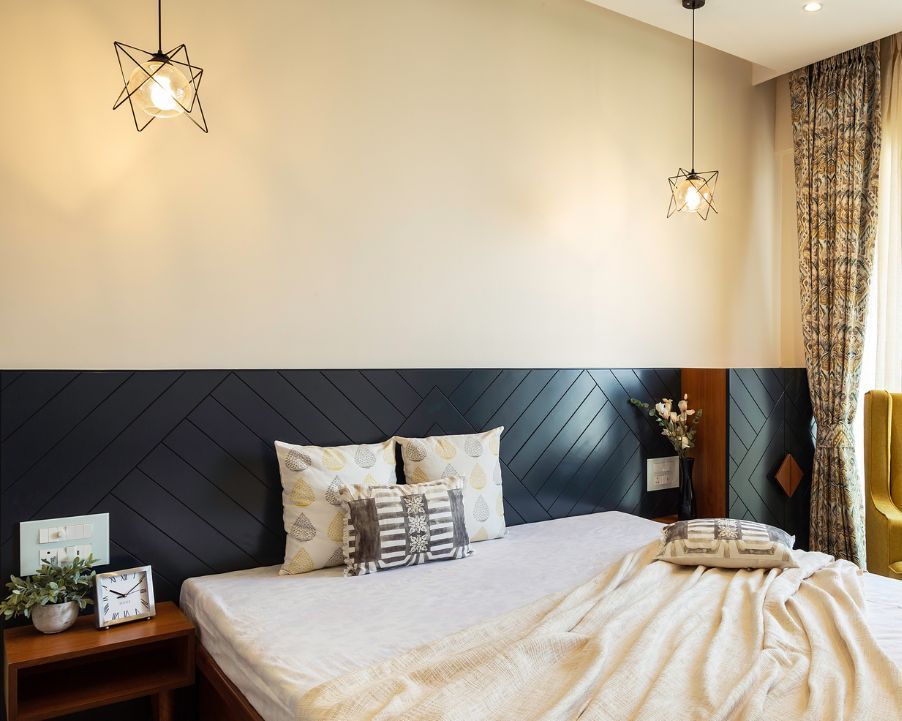 Modern Cream Wall Paint Bedroom Design With Pendant Lights