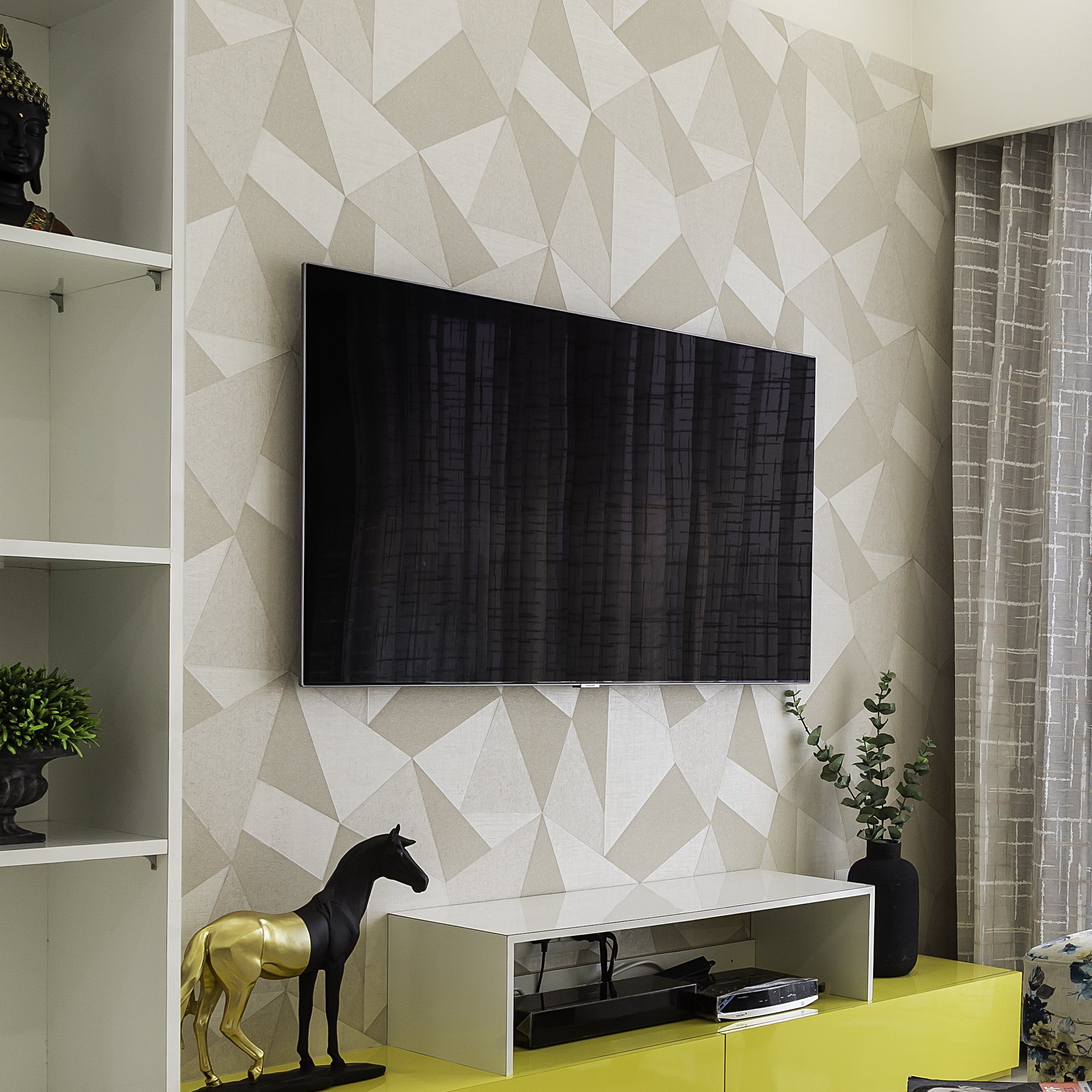Modern Living Room Wallpaper With A Geometric Pattern