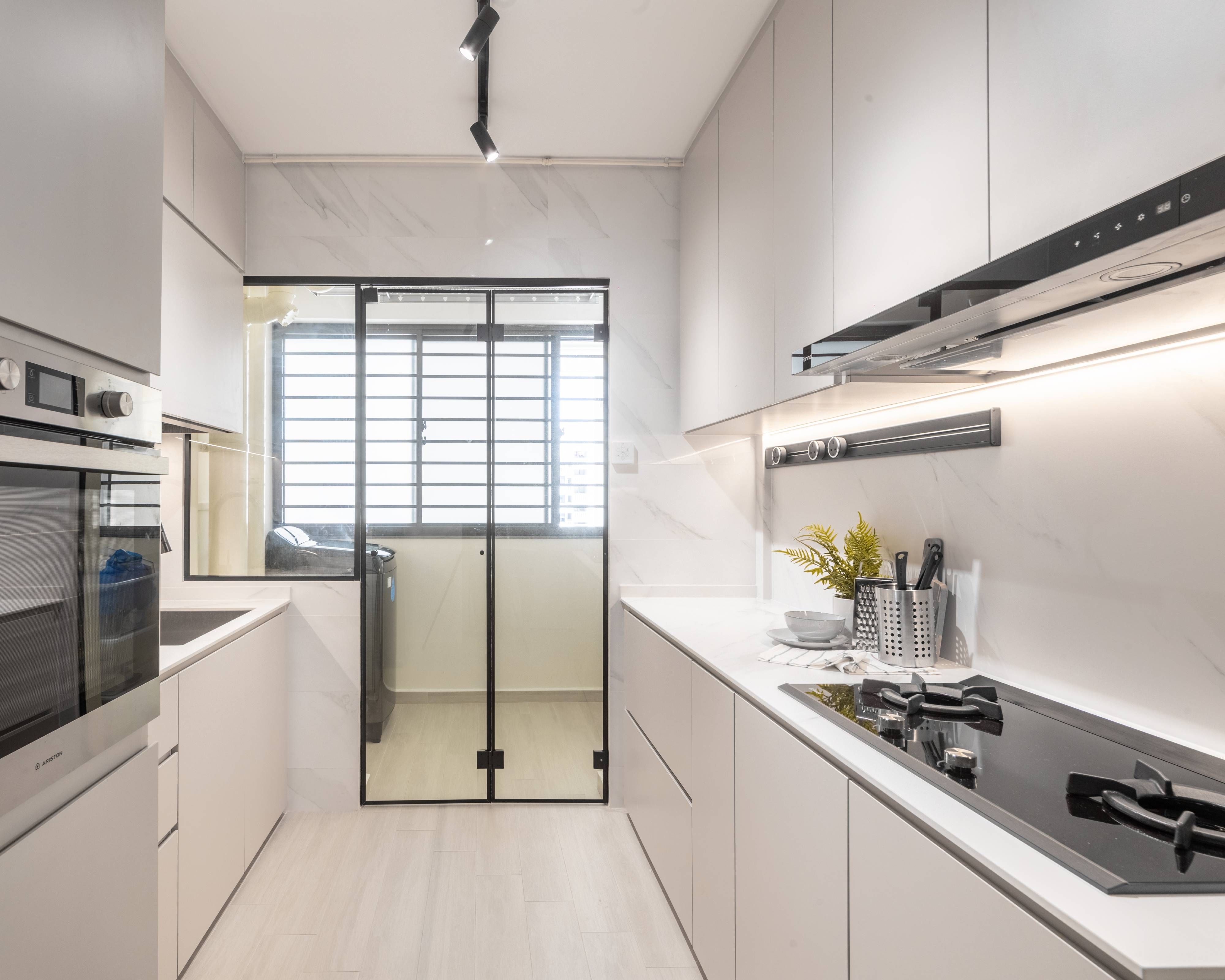 White Minimal Parallel Kitchen Design | Livspace