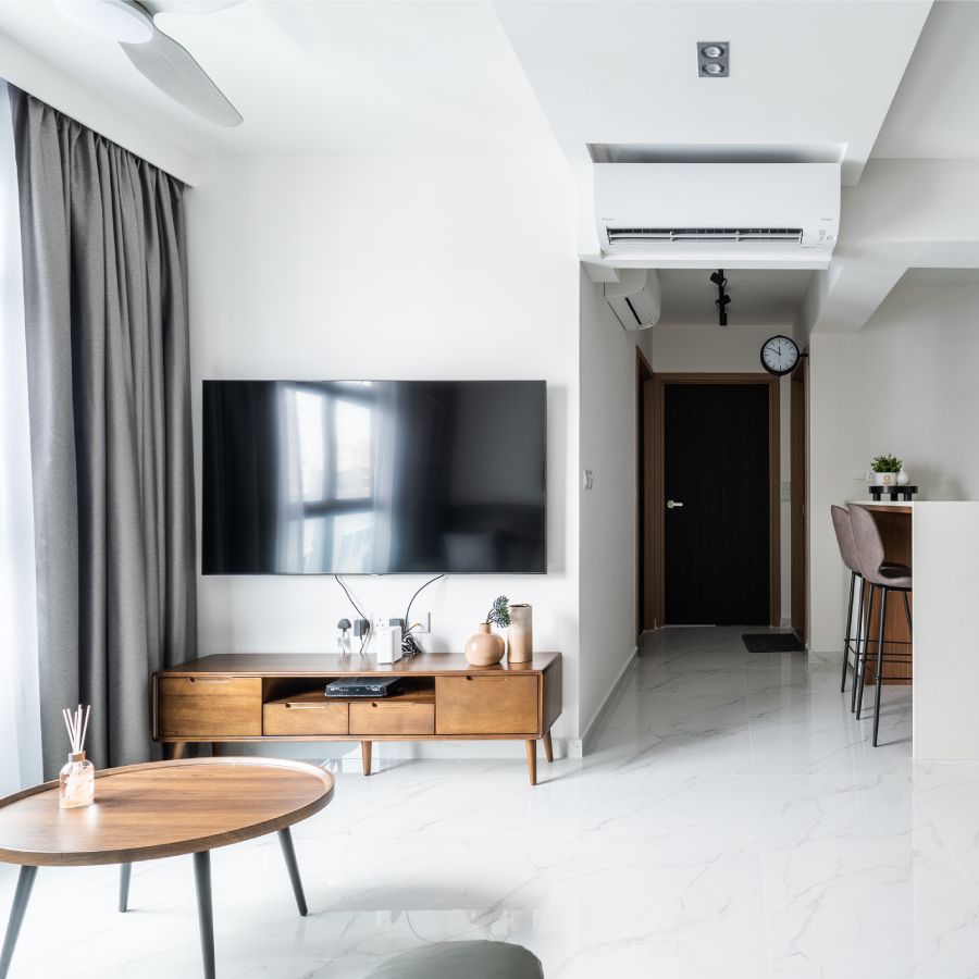 Scandinavian Interior Design With Sleek Wall-Mounted TV Unit