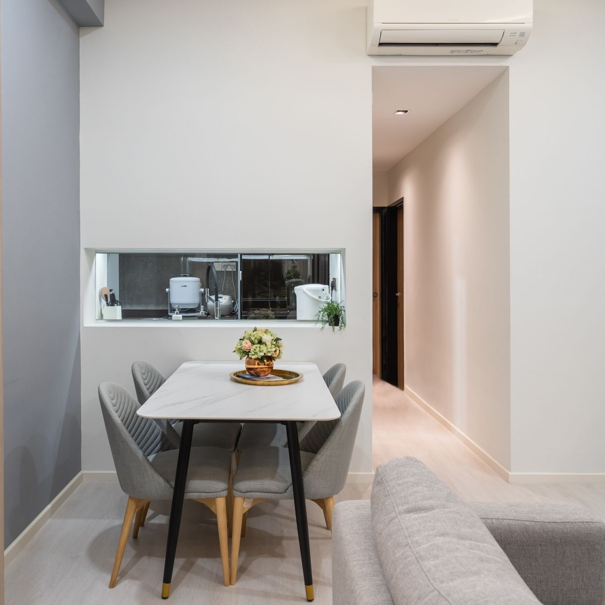 Scandinavian Interior Design Featuring A 4-Seater Table With White Tabletop