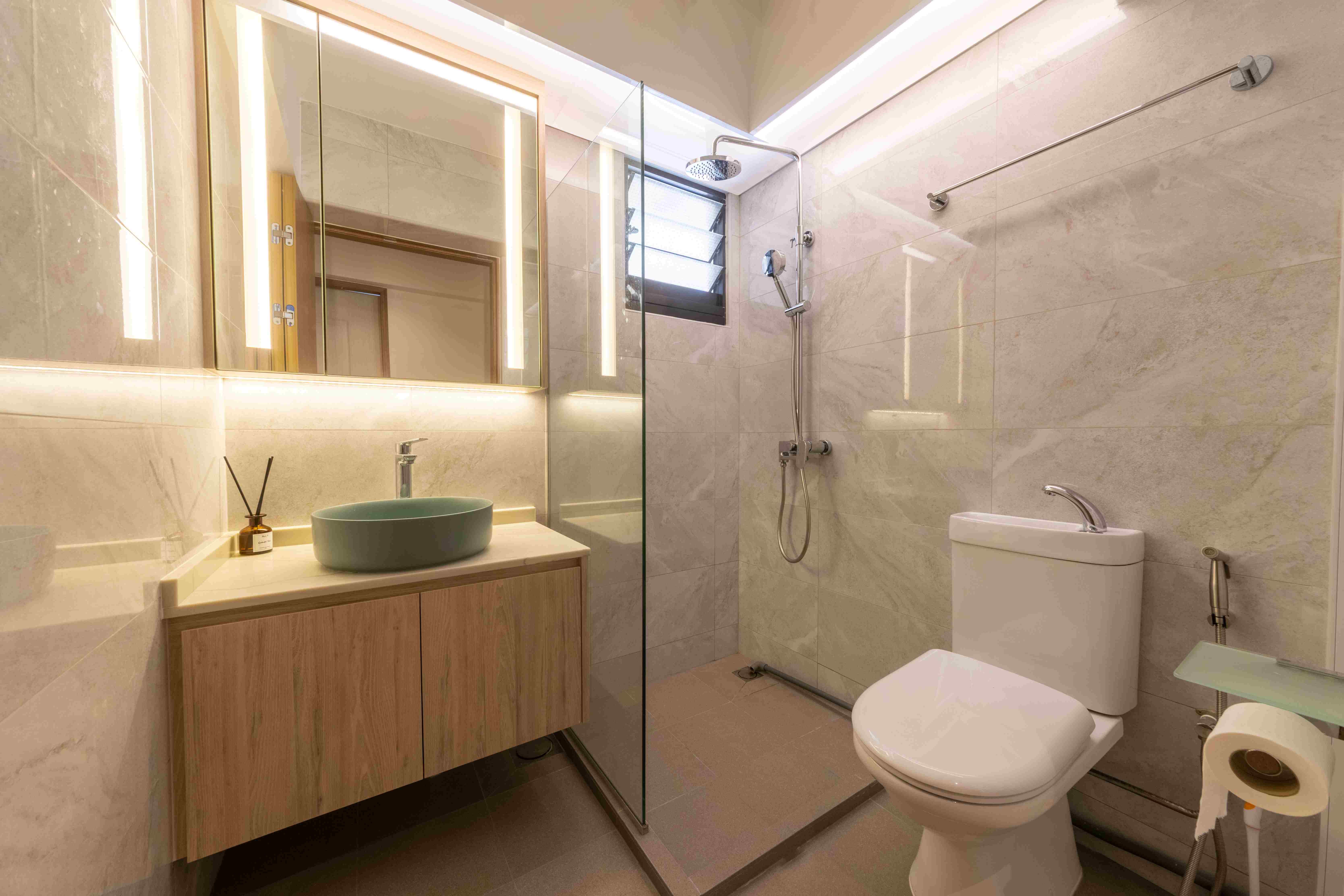 Modern Cream And Grey Bathroom Wall Tiles Design