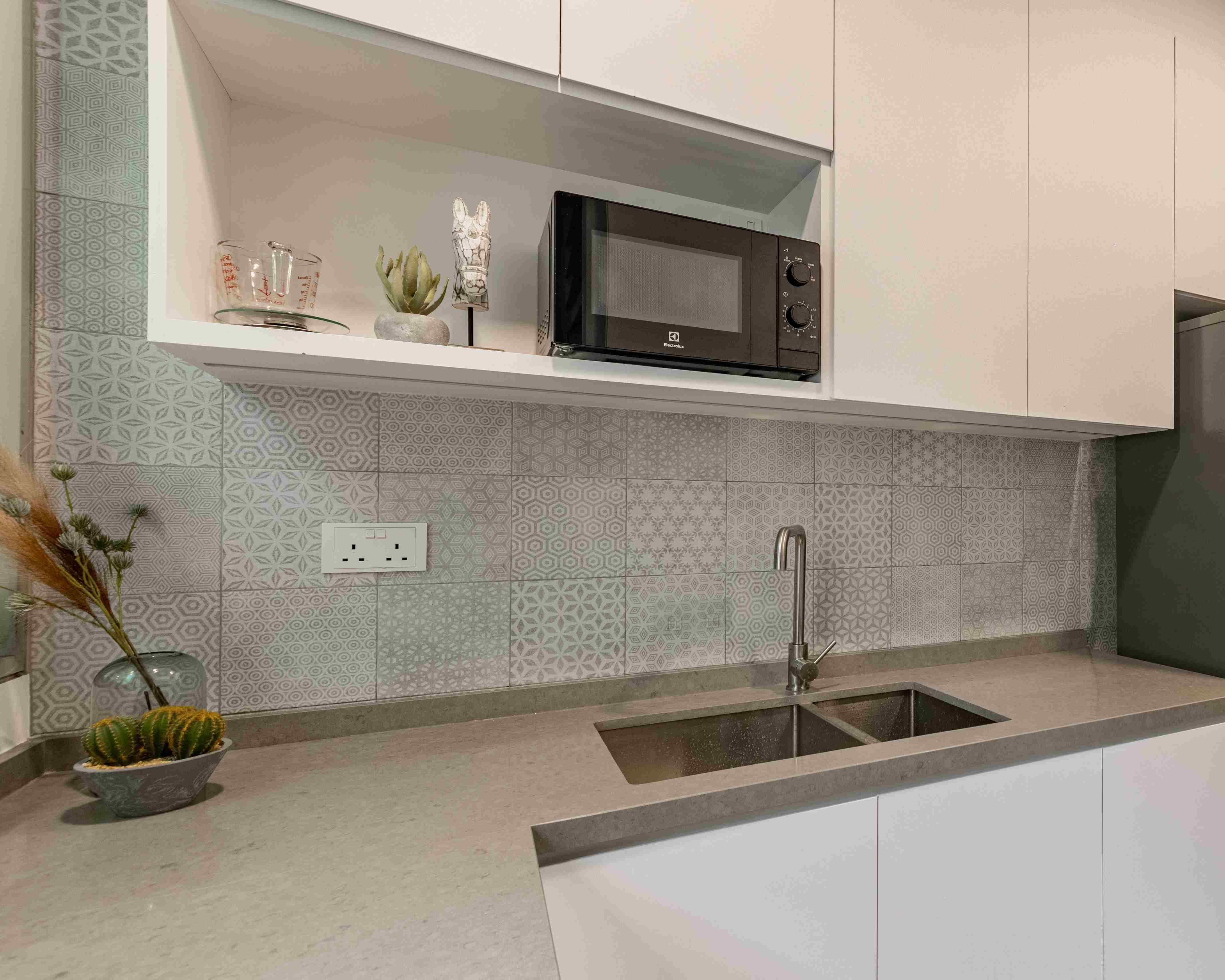 Modern Square Beige Kitchen Backsplash Tiles Design With A Matte Finish