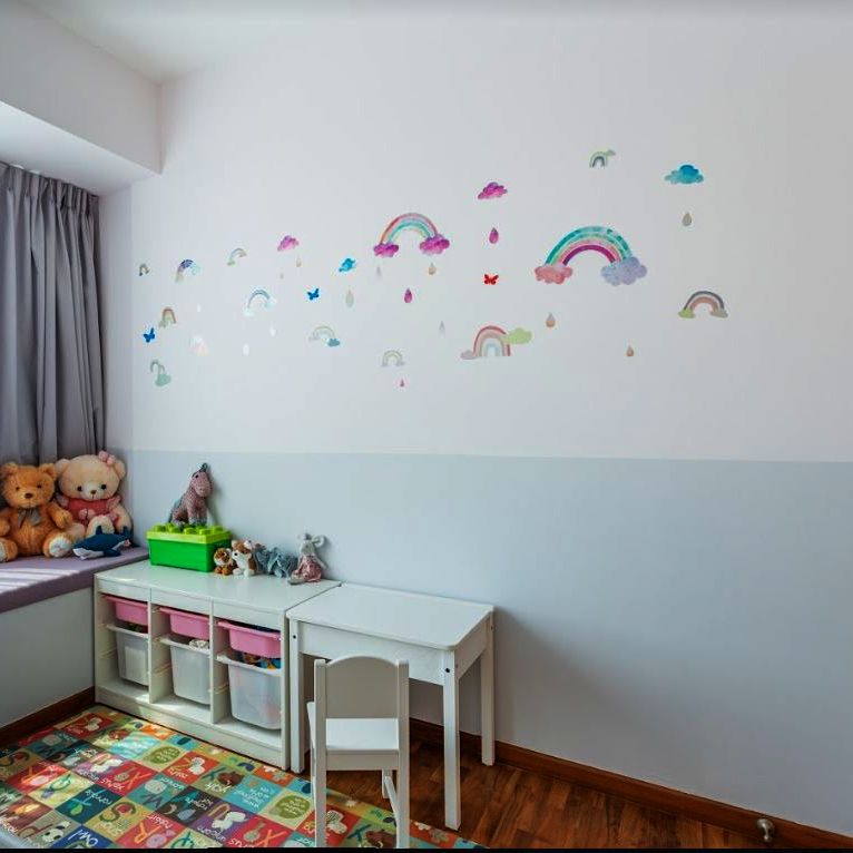 White And Pastel Blue Wall Paint With Horizontal Partition Livspace