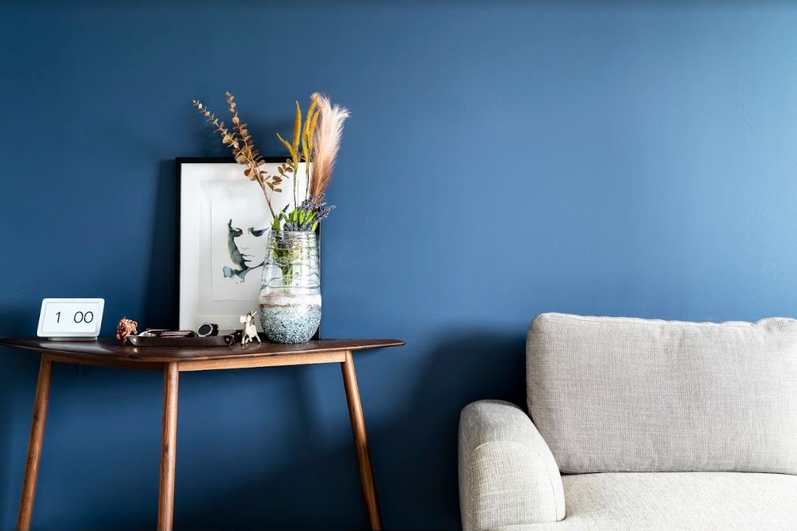 Blue Wall Paint Design For Living Rooms Livspace