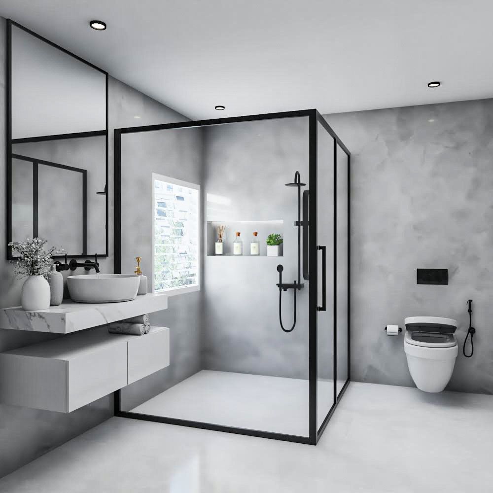 Minimalistic Bathroom Design With Grey Textured Wall