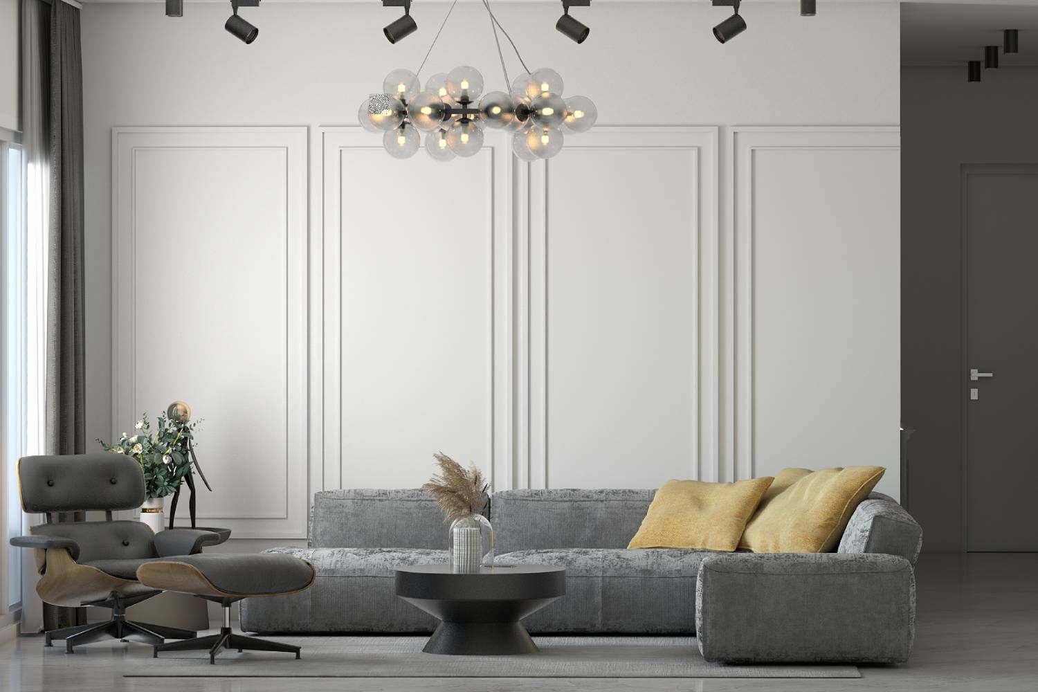 Modern Living Room Design With A Grey L-Shaped Sofa