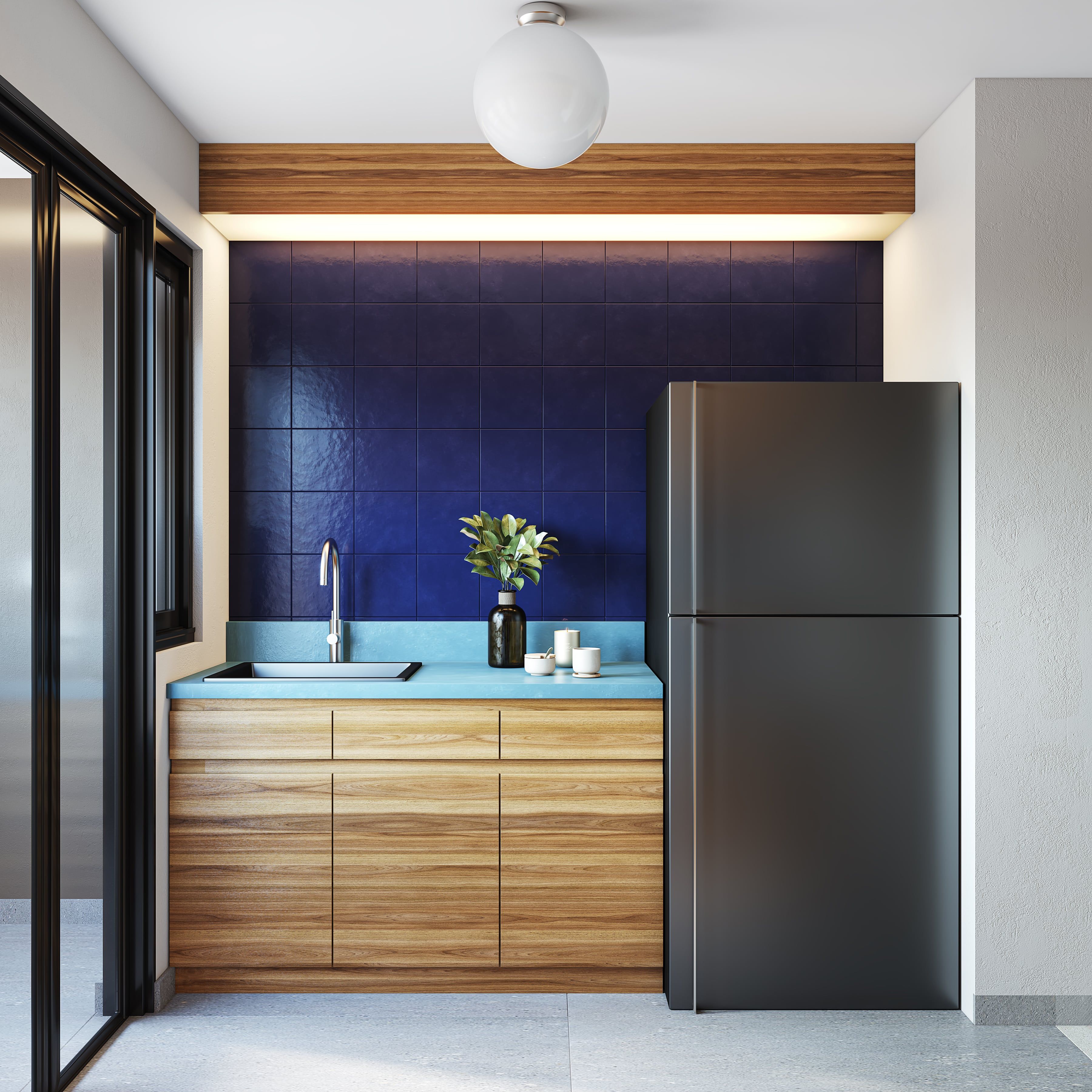 Contemporary Matte Blue Ceramic Square Tiles for Kitchen Backsplash and Bathroom