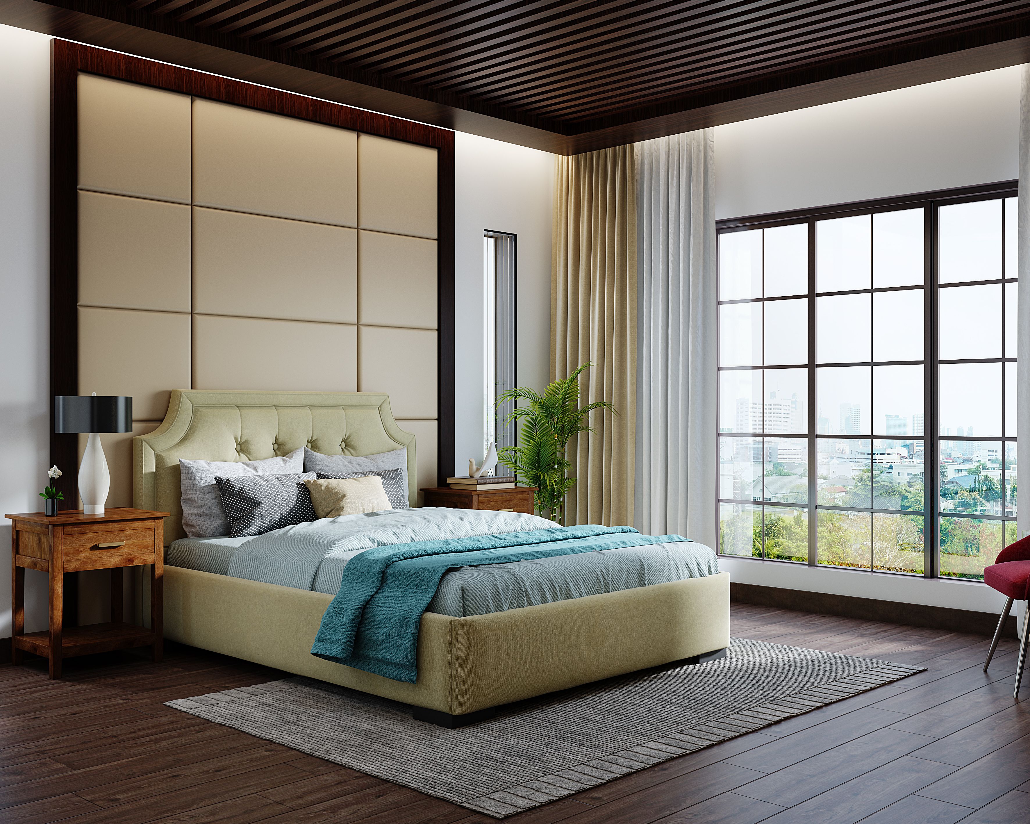 Modern Master Bedroom Design With Wooden Flooring