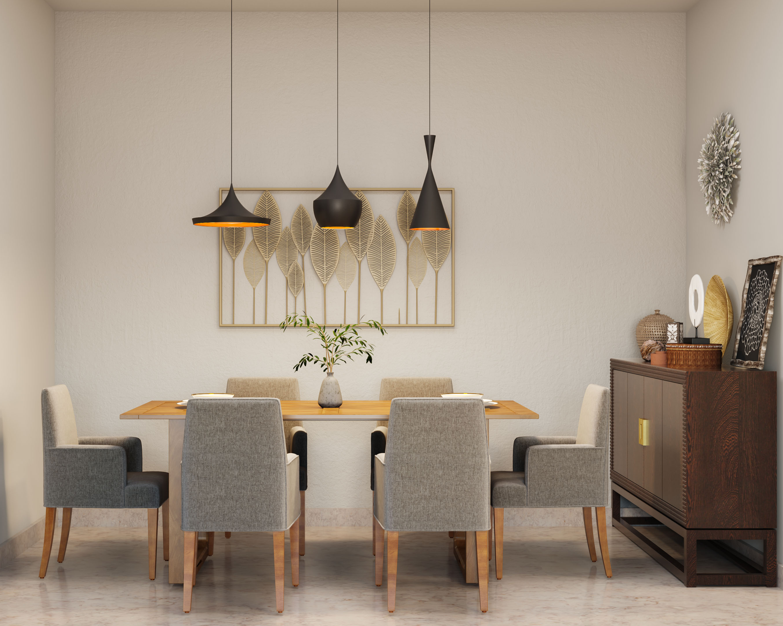 Grey Six Seater Contemporary Dining Room Design