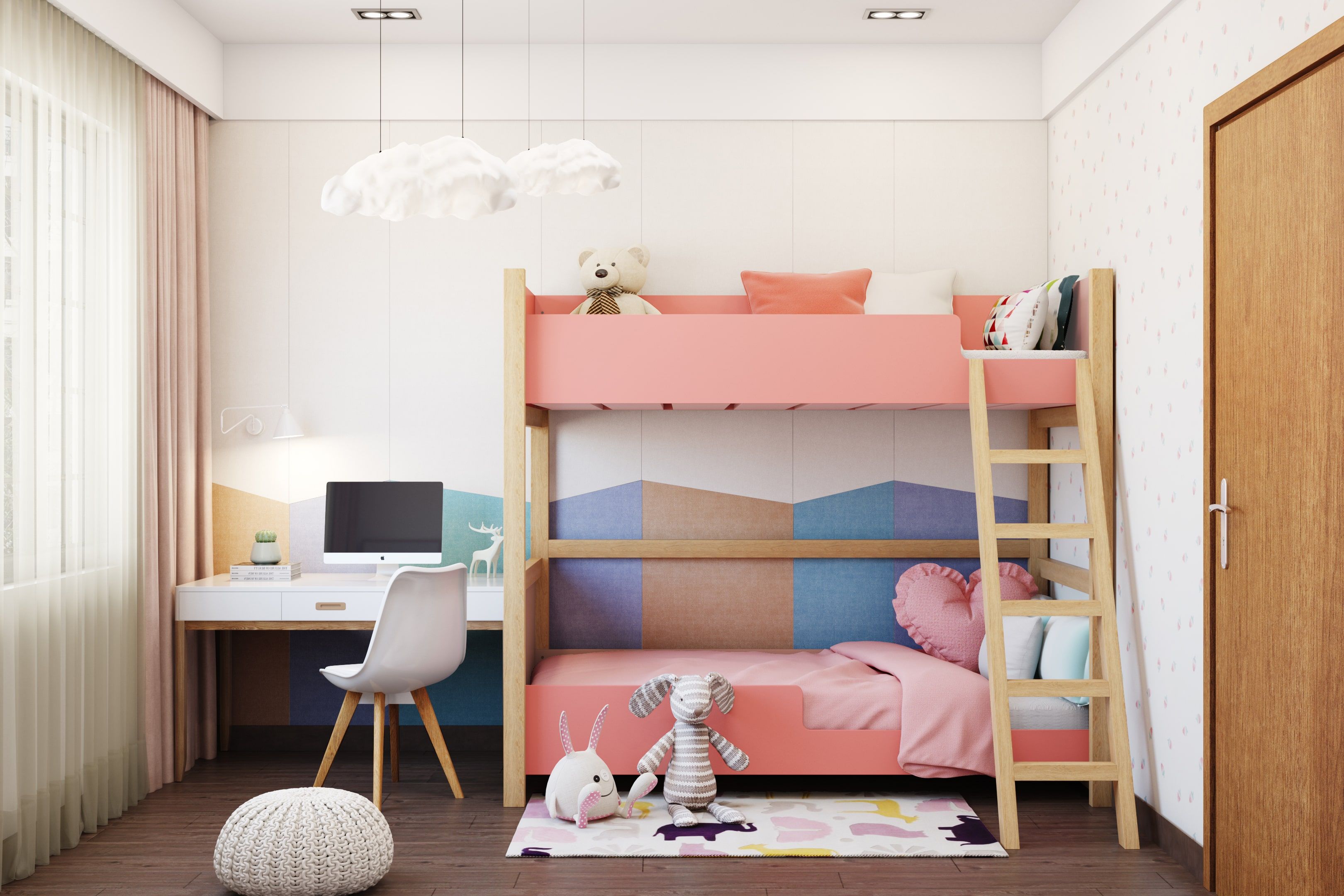 Modern Style Spacious Kids Room Design For Girls