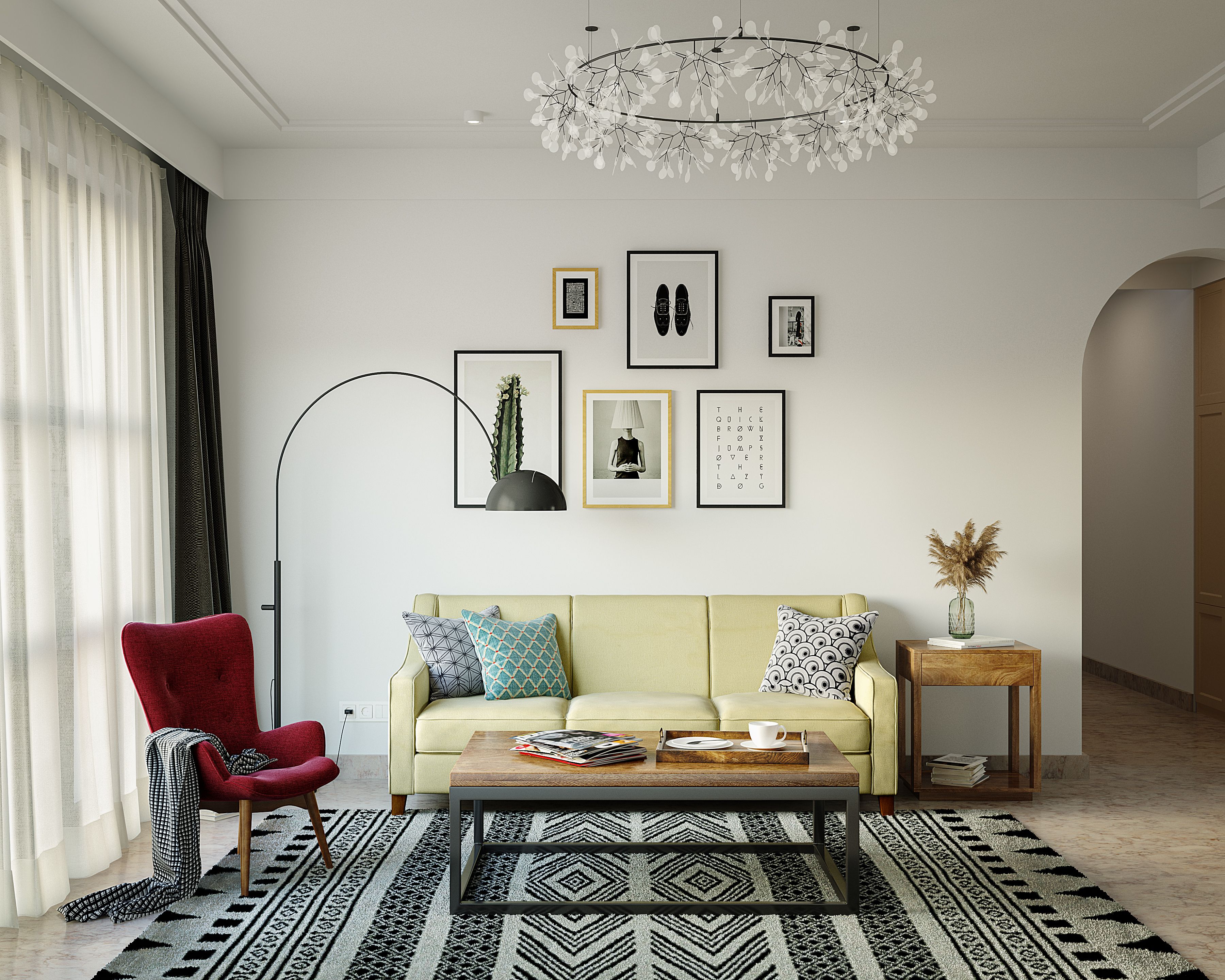 Eclectic Living Room Design With A Three-Seater