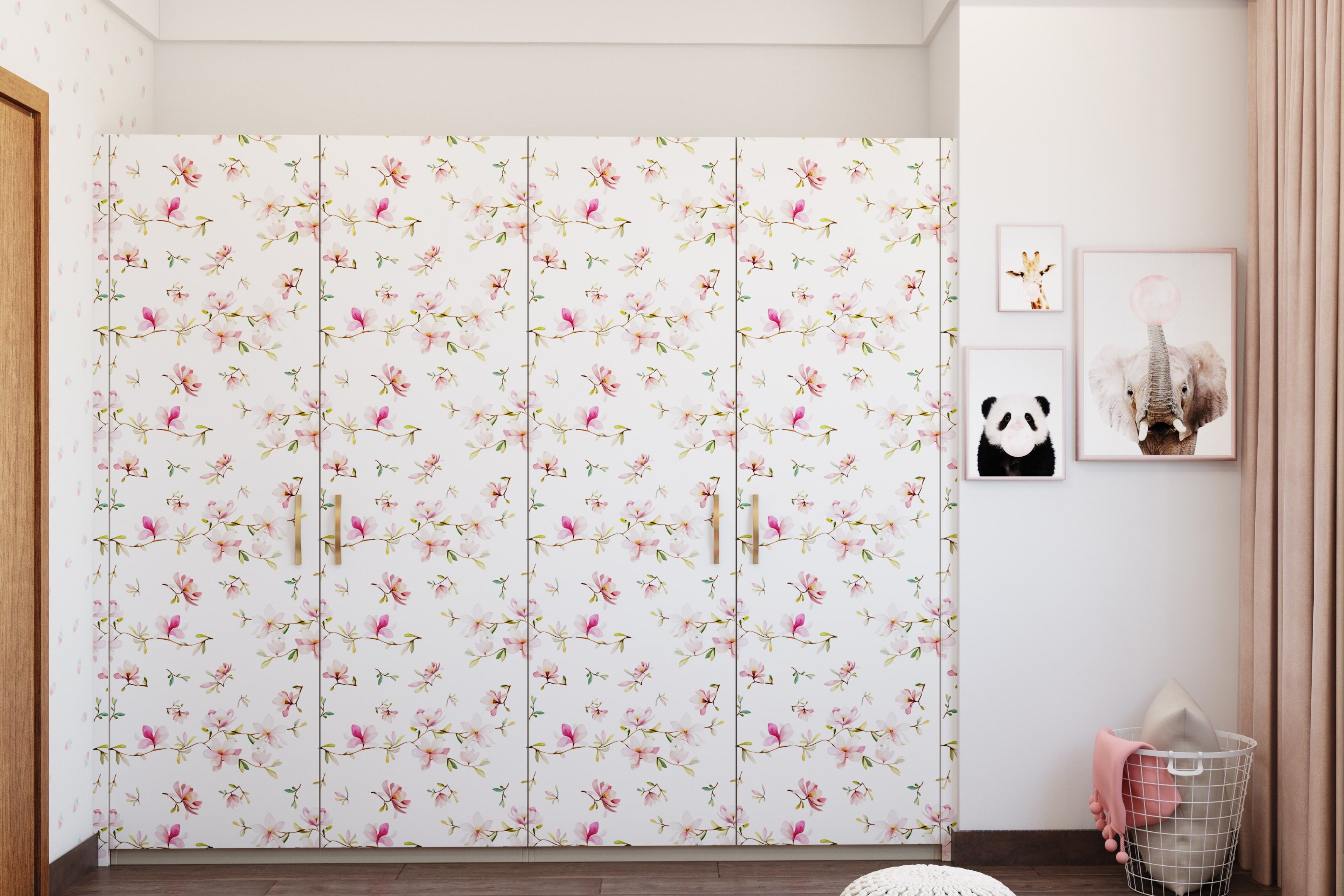 Vintage Styled Spacious Wardrobe Design With Floral Shutters