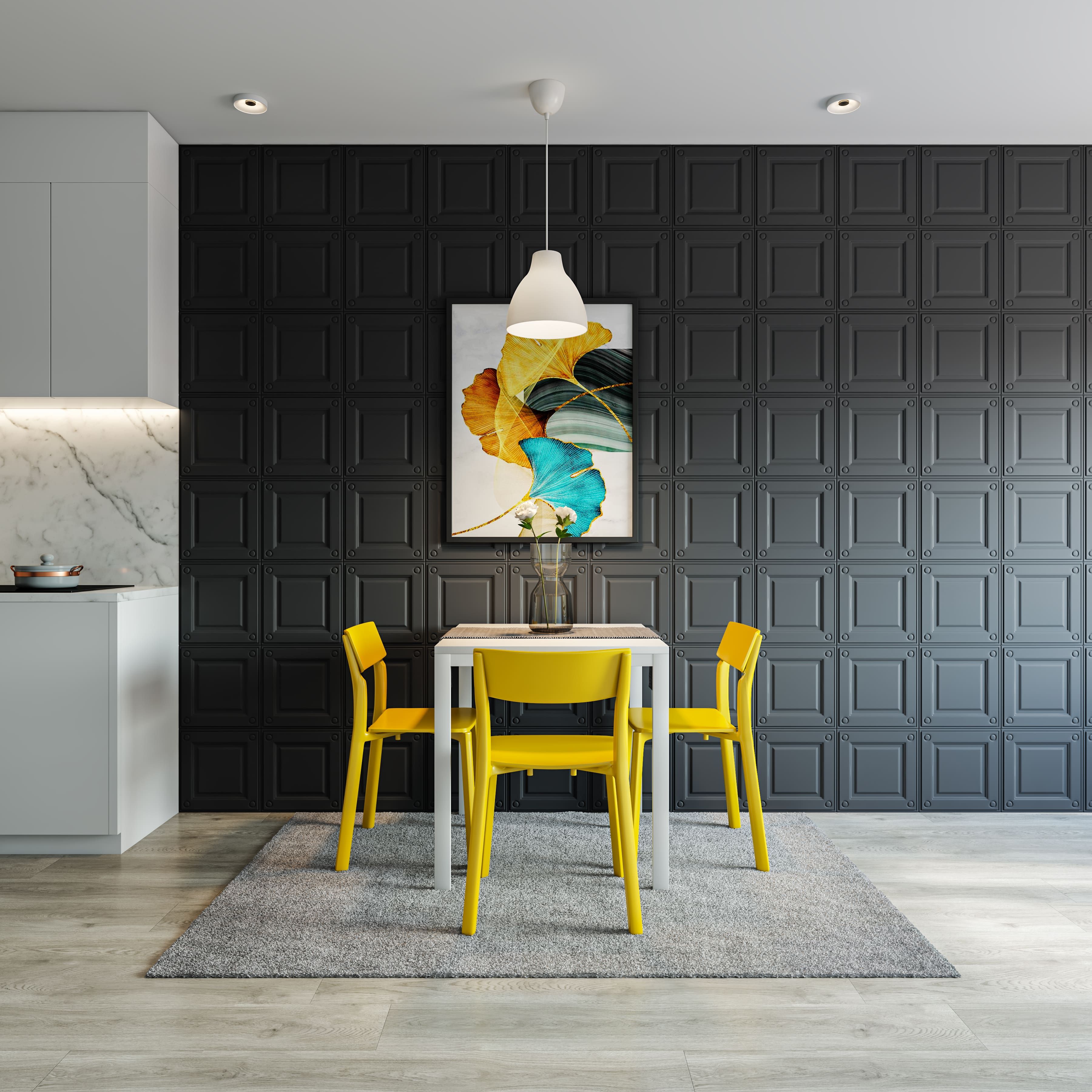 Grey And Yellow Toned Modern Dining Room Design