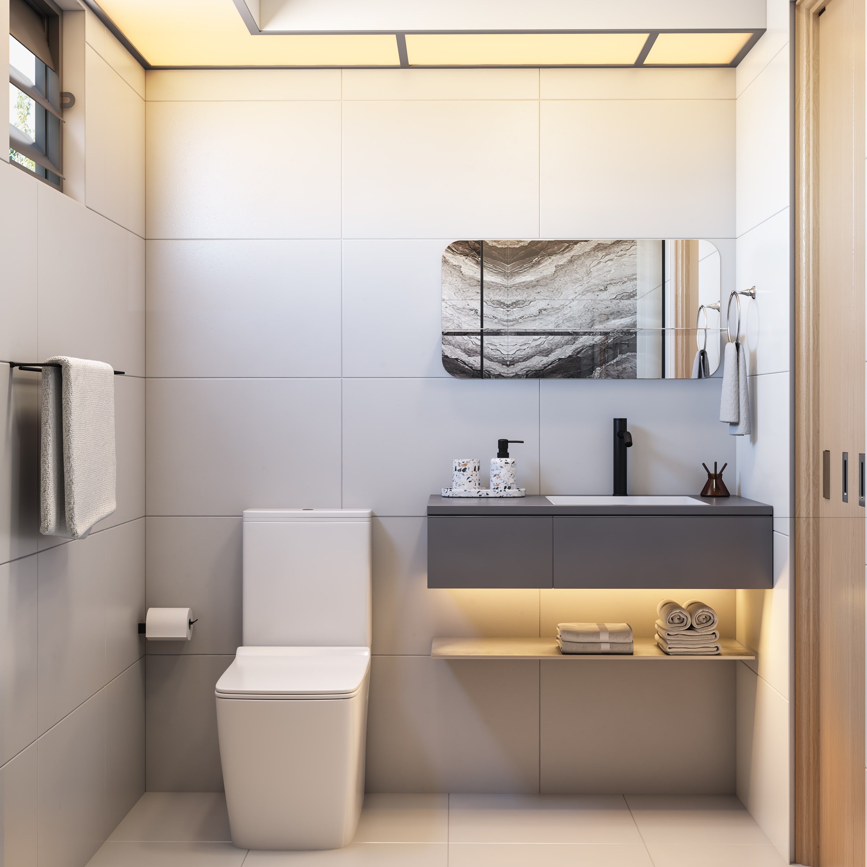 Modern Bathroom Design With Storage Cabinets