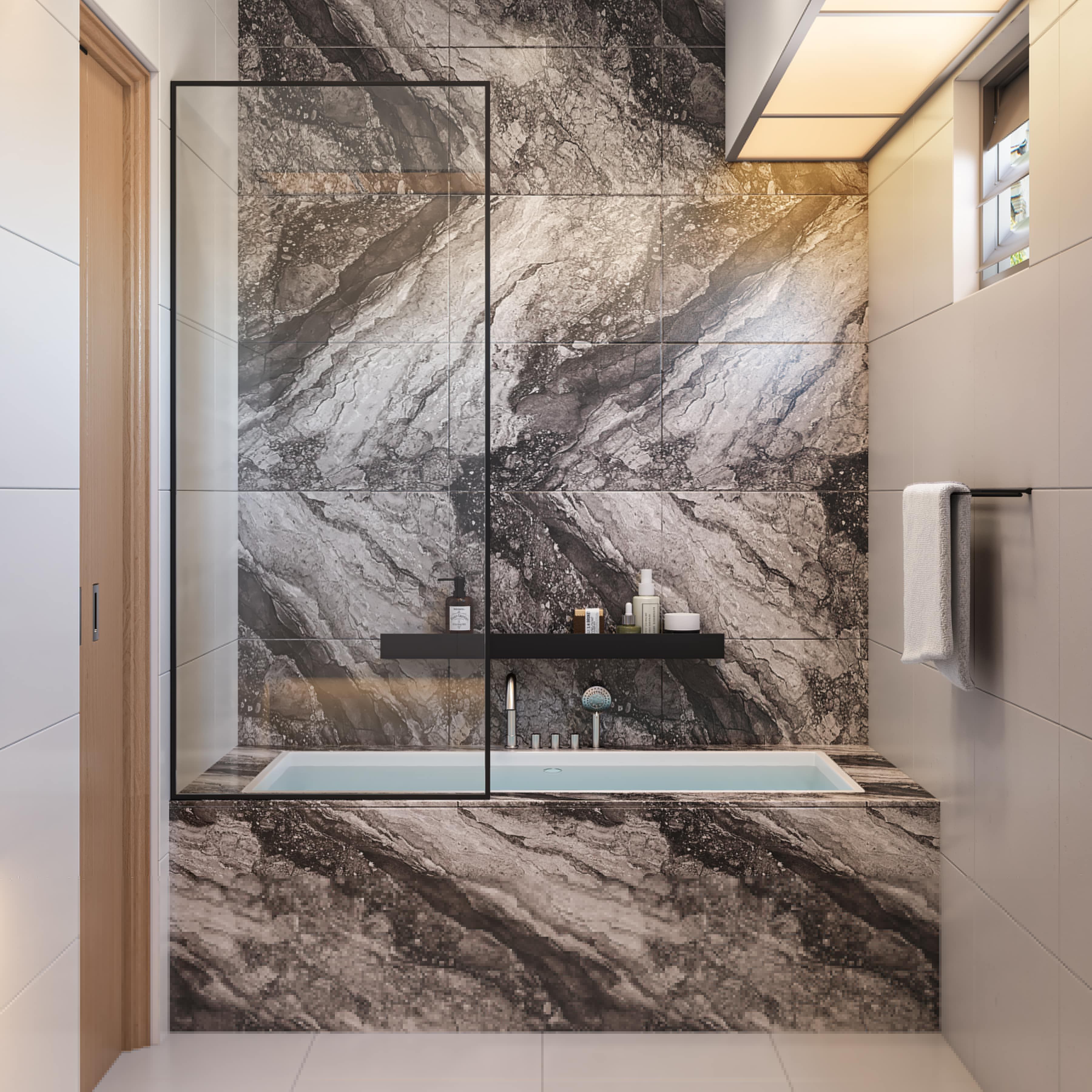 SquareShaped Bathroom Wall Tiles Design With A Matte Finish Livspace