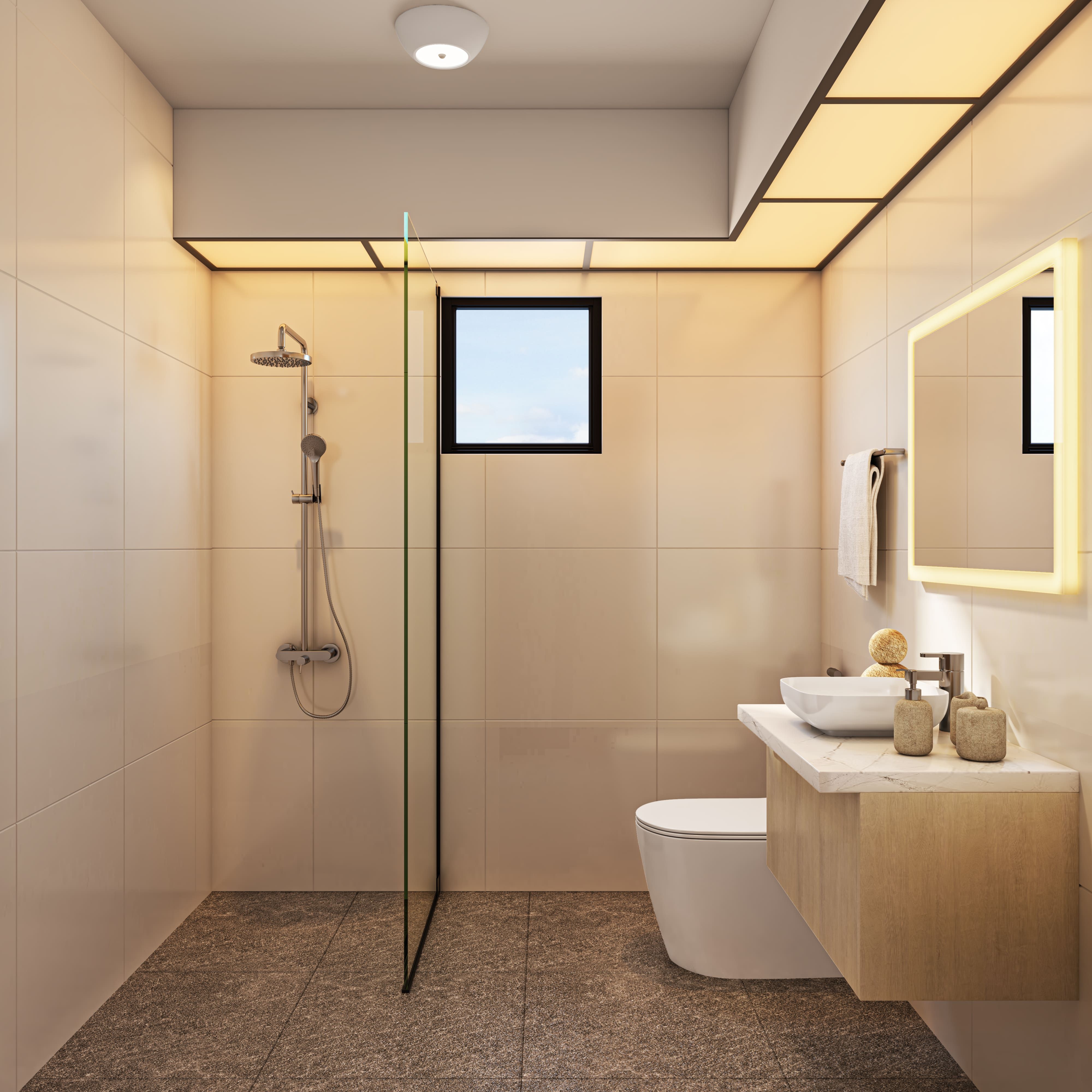 Contemporary Warm-Toned Compact Bathroom Design Idea