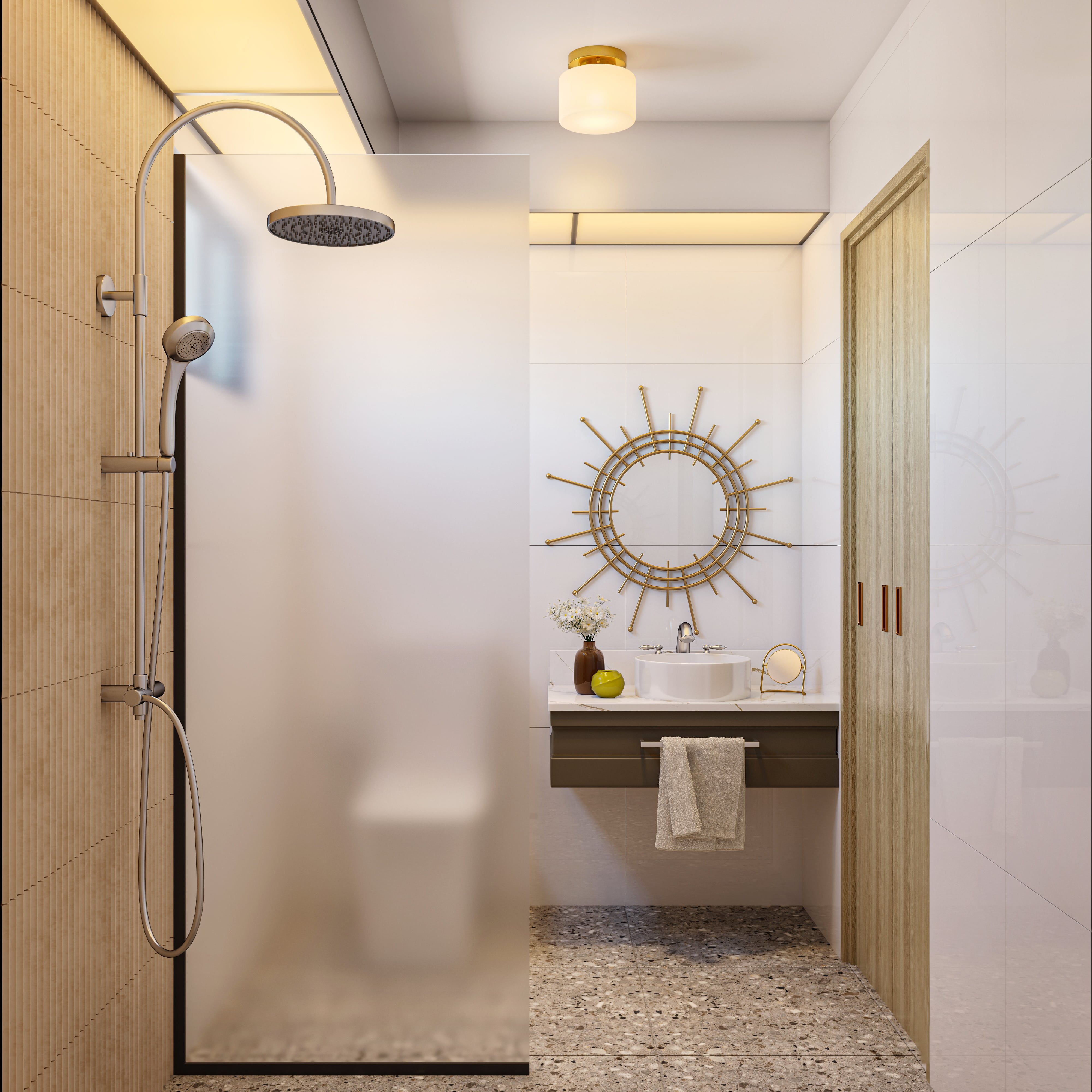 Contemporary Bathroom Design With Neutral-Toned Terrazzo Tiles