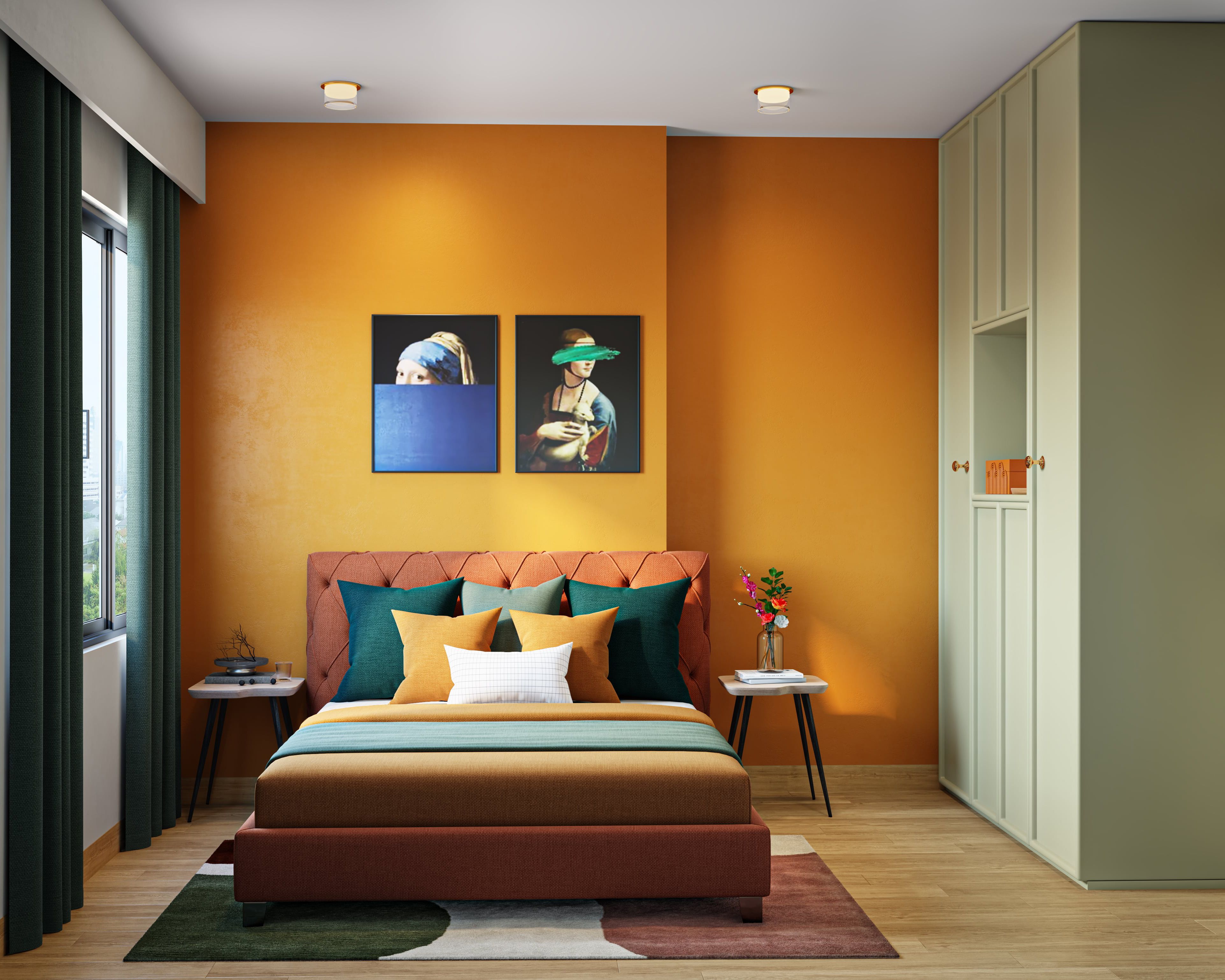 orange and brown bedroom decor