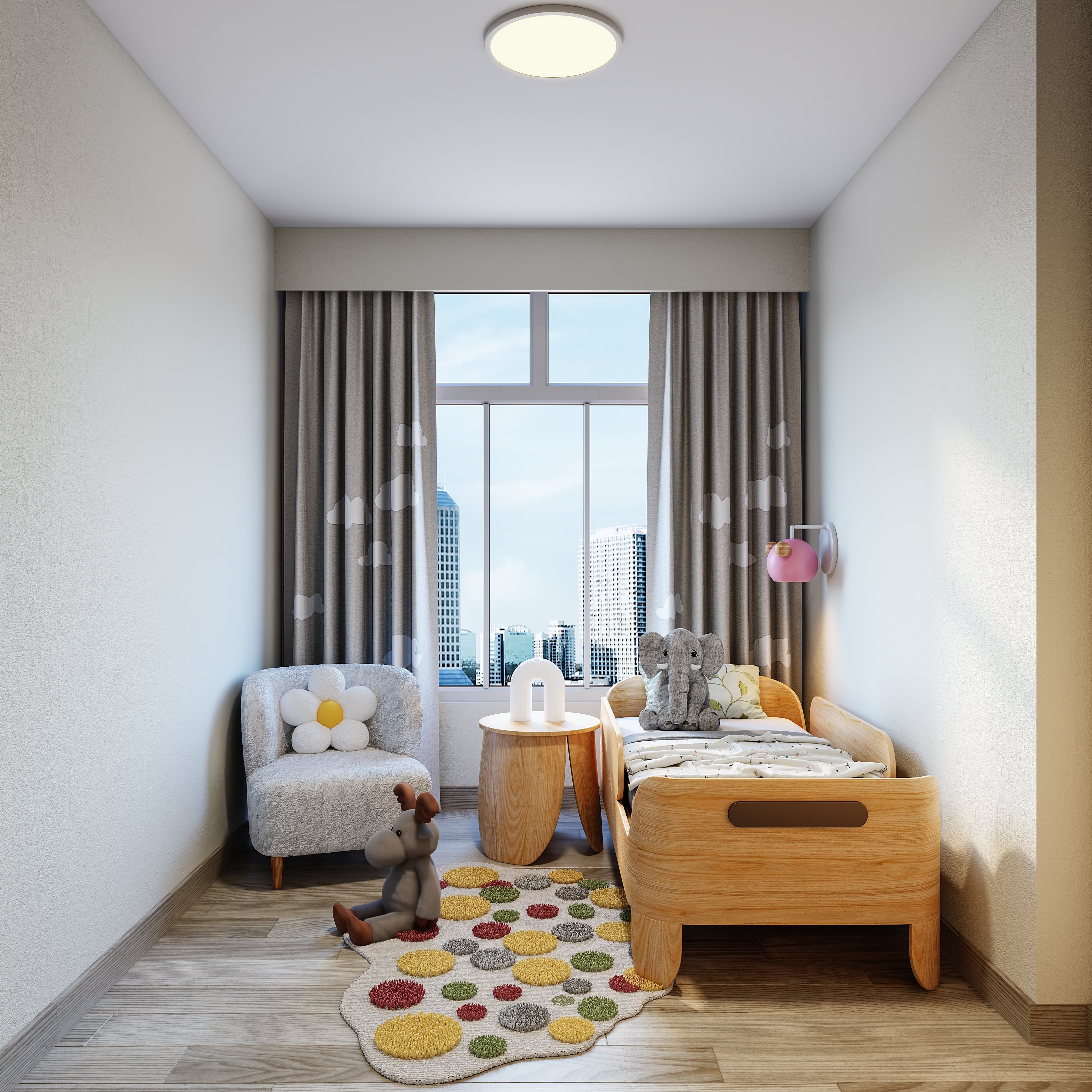 Scandinavian Kid's Bedroom Design With Wooden Flooring