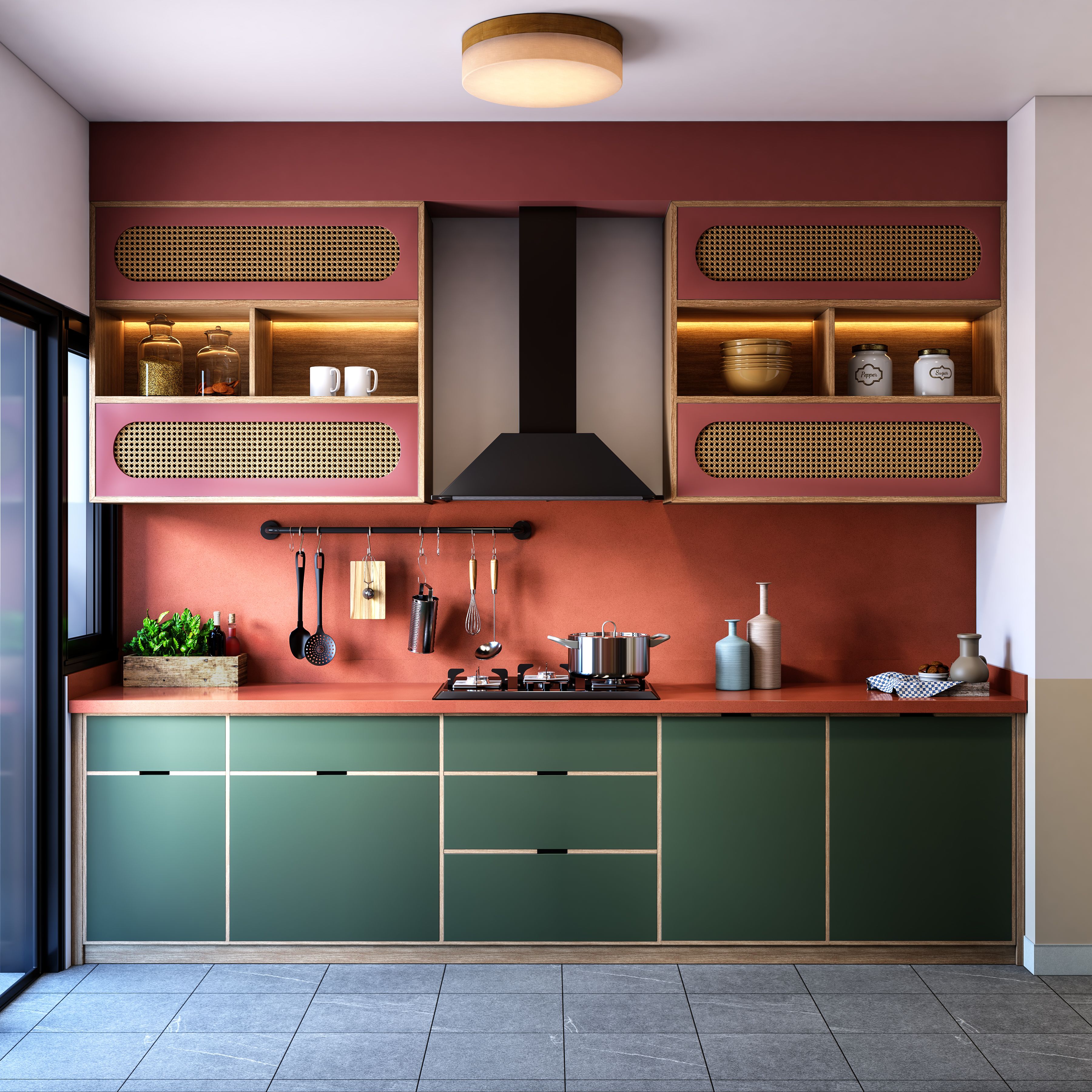 Orange And Green Mid-century Modern Kitchen Design