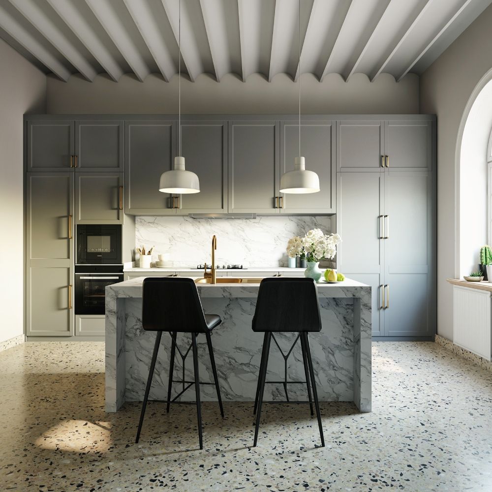 Minimalist Kitchen Design With Matte Grey Cabinets