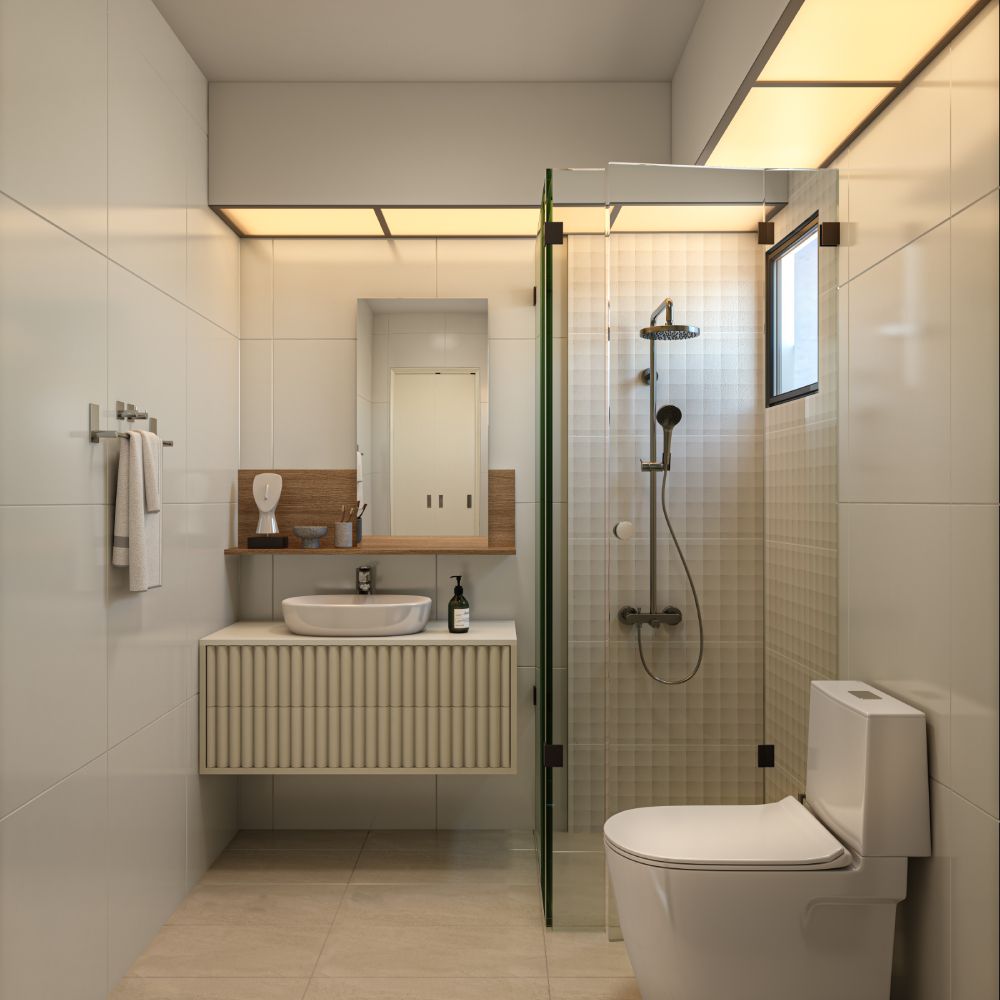 Minimalistic Bathroom Design With Glass Partition
