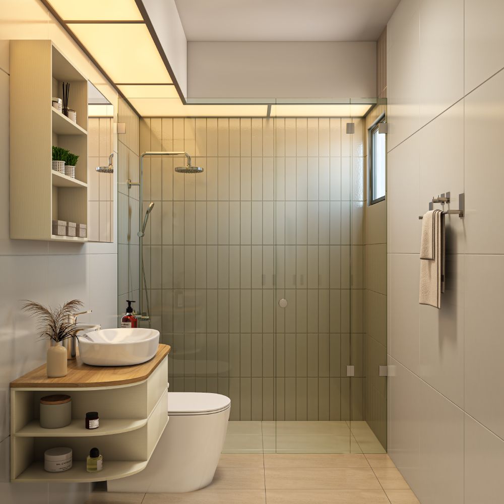 Minimalistic Bathroom Design With Wall-Mounted White Finish Storage Unit