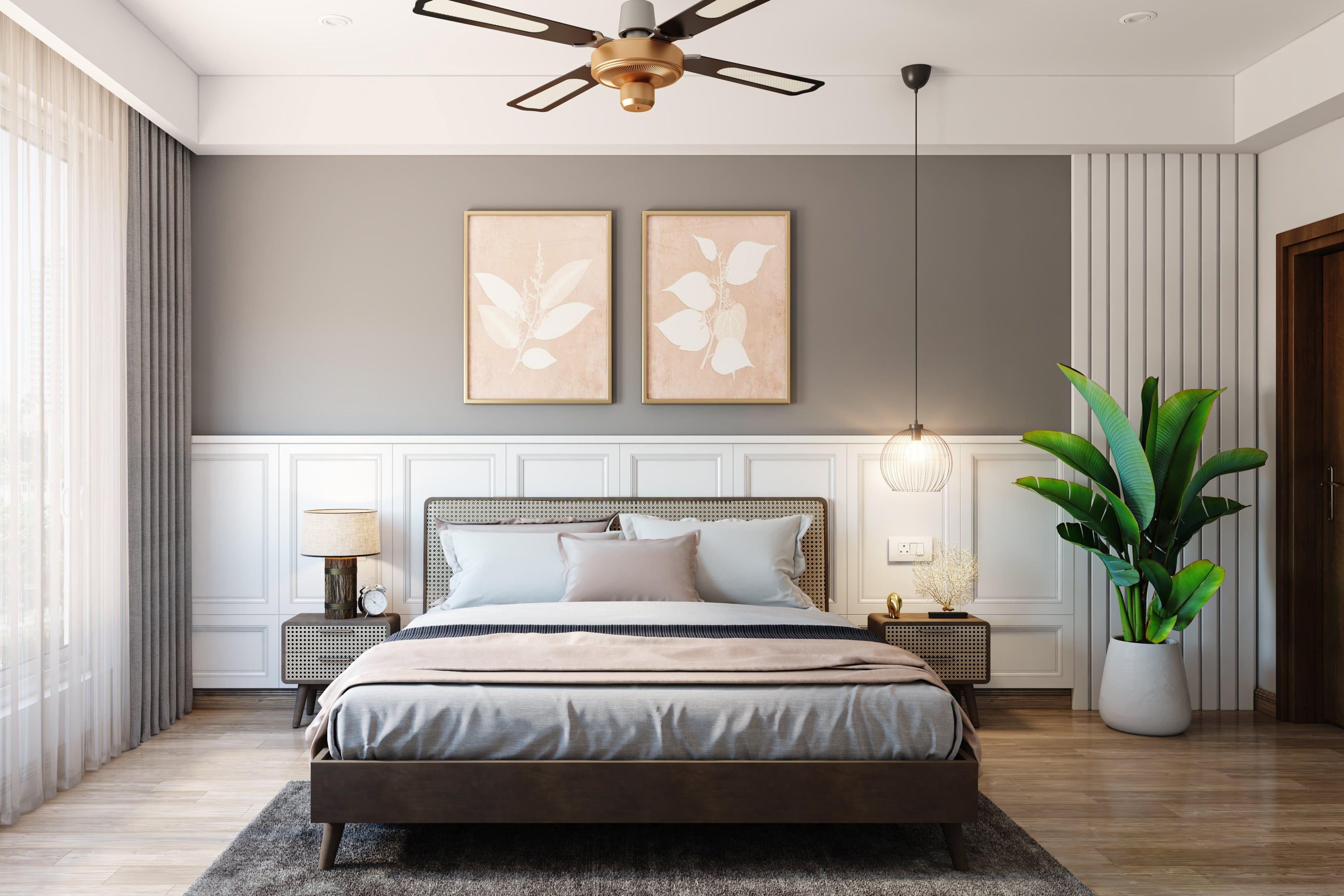 Contemporary Bedroom Design With Grey Upholstery