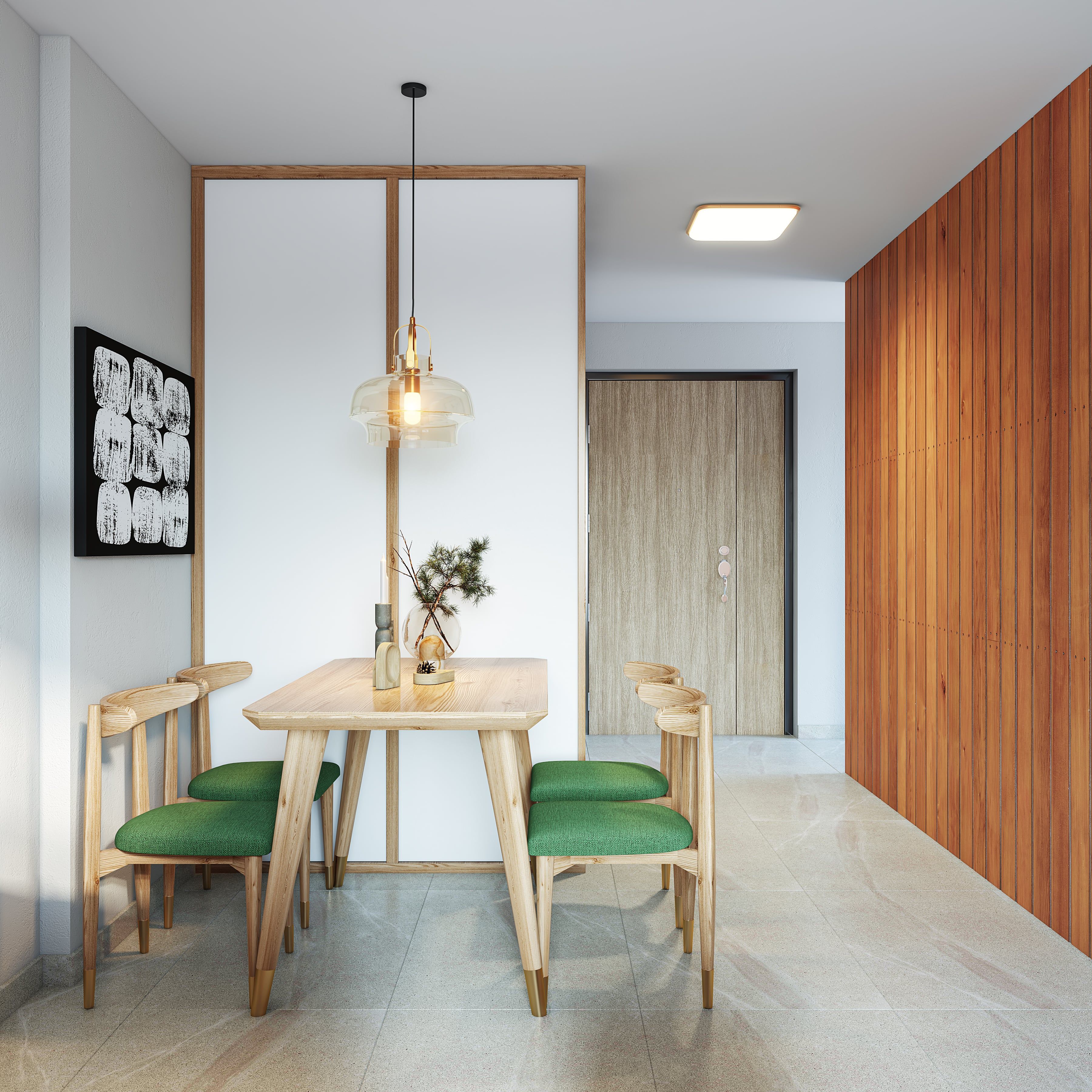 Mid-Century Modern Dining Room Design With A Wooden 8-Seater Table