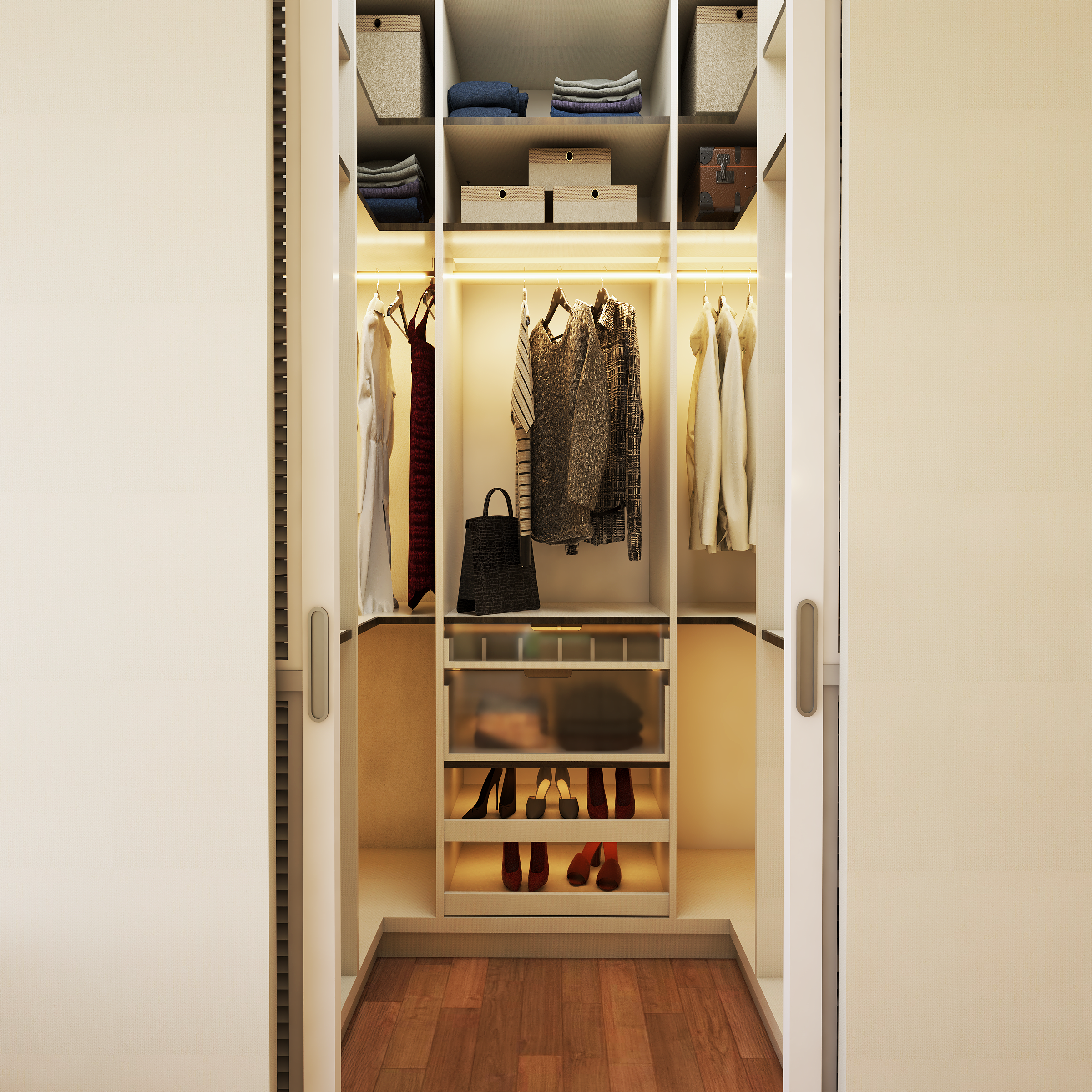 Modern Wardrobe Design With Compact Interior And Strip Lights