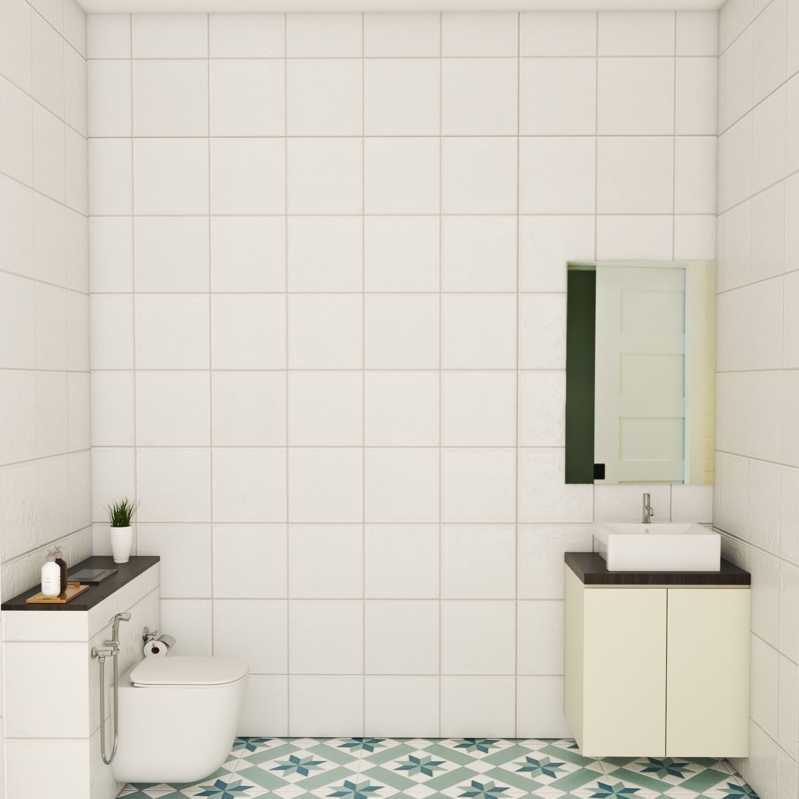 Contemporary Small Bathroom Design With White Ceramic Tiles
